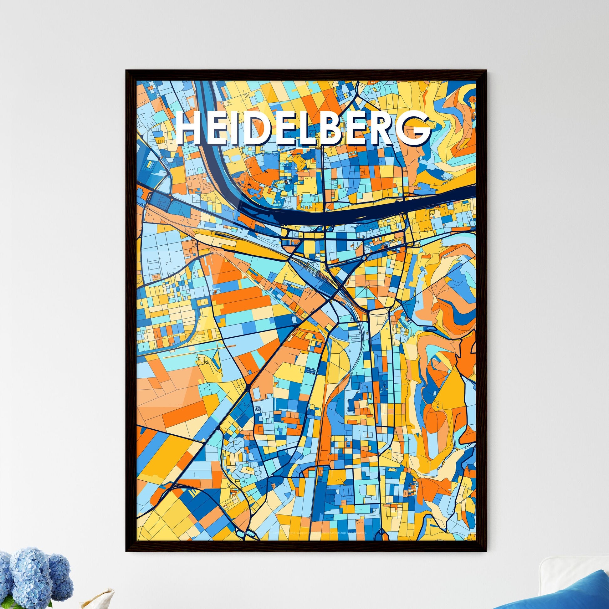 HEIDELBERG GERMANY Vibrant Colorful Art Map Poster Blue Orange