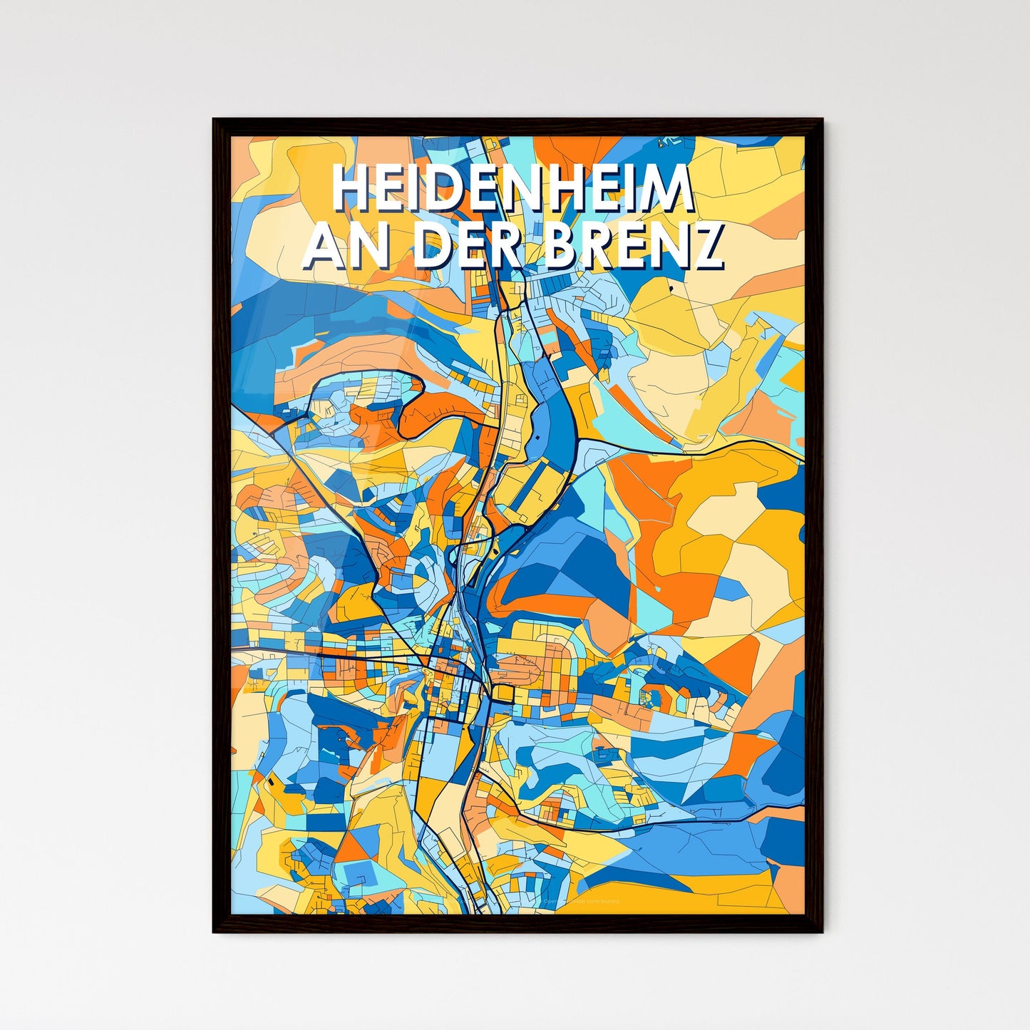 HEIDENHEIM AN DER BRENZ GERMANY Vibrant Colorful Art Map Poster Blue Orange