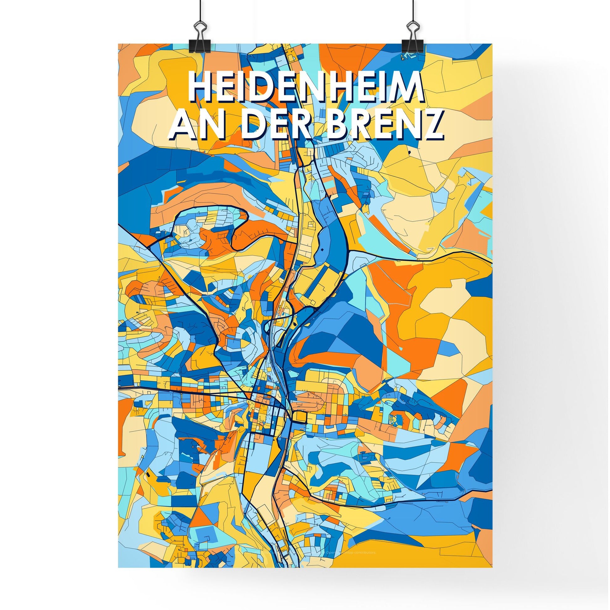 HEIDENHEIM AN DER BRENZ GERMANY Vibrant Colorful Art Map Poster Blue Orange