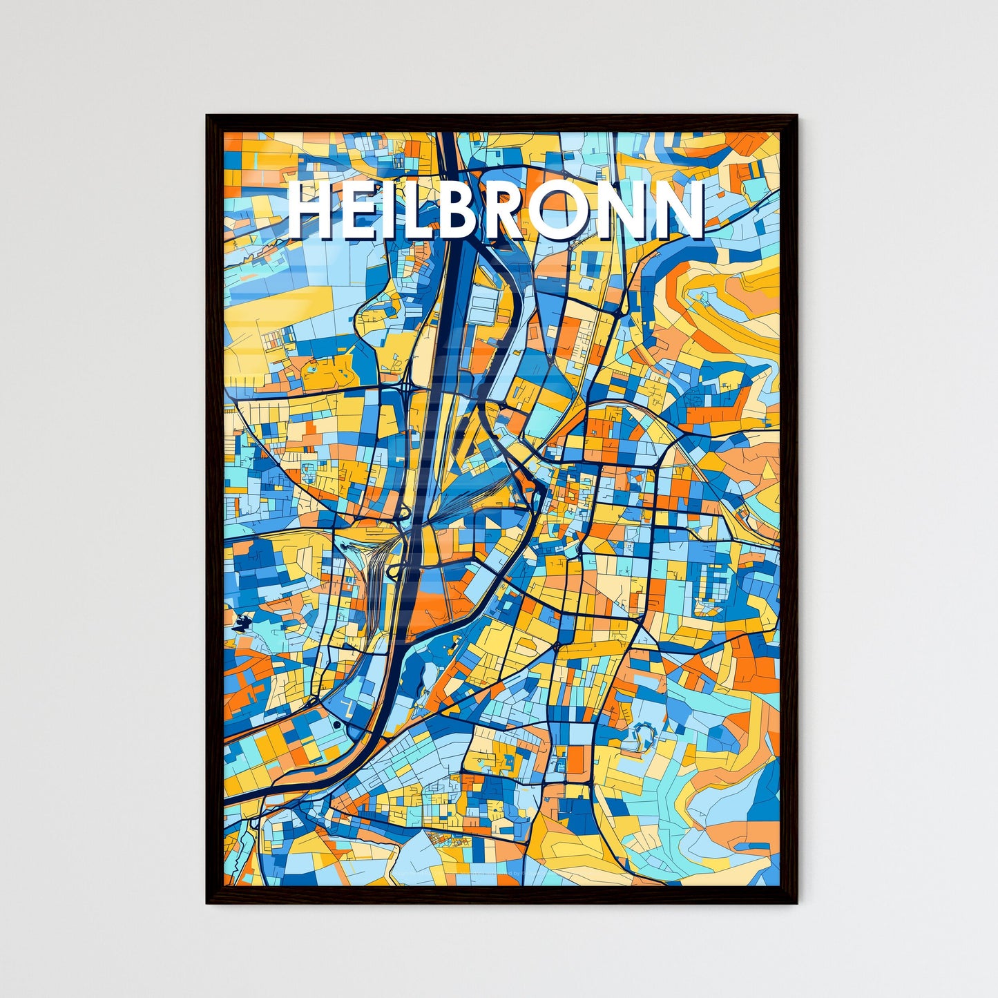 HEILBRONN GERMANY Vibrant Colorful Art Map Poster Blue Orange