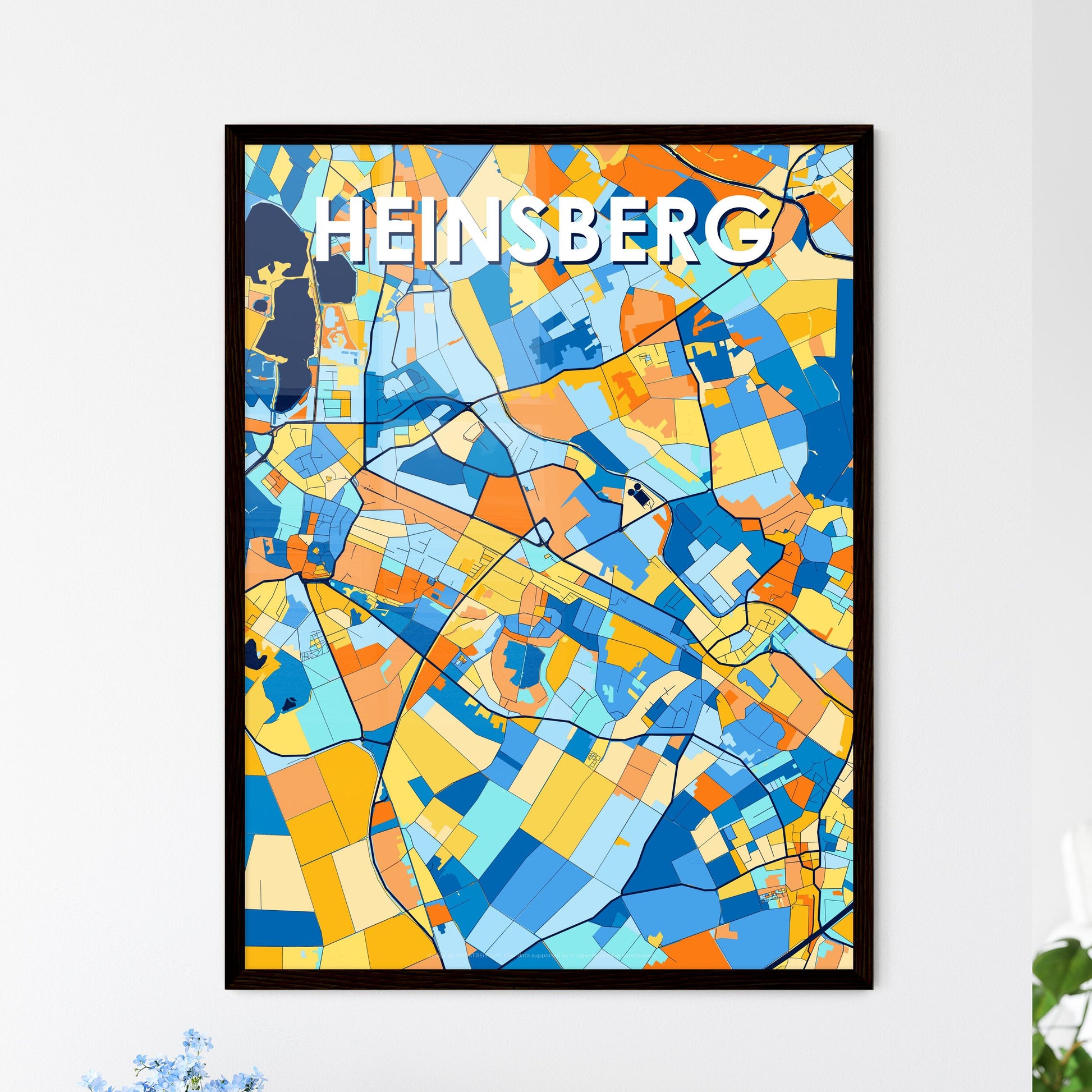 HEINSBERG GERMANY Vibrant Colorful Art Map Poster Blue Orange