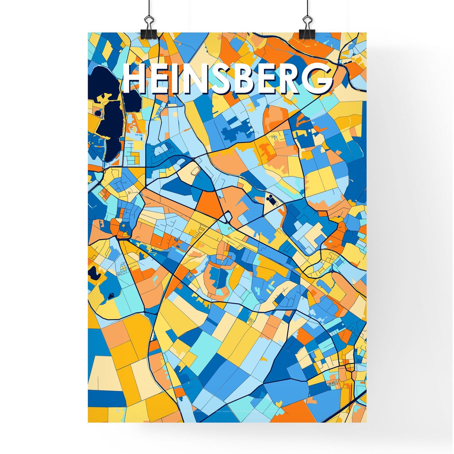 HEINSBERG GERMANY Vibrant Colorful Art Map Poster Blue Orange