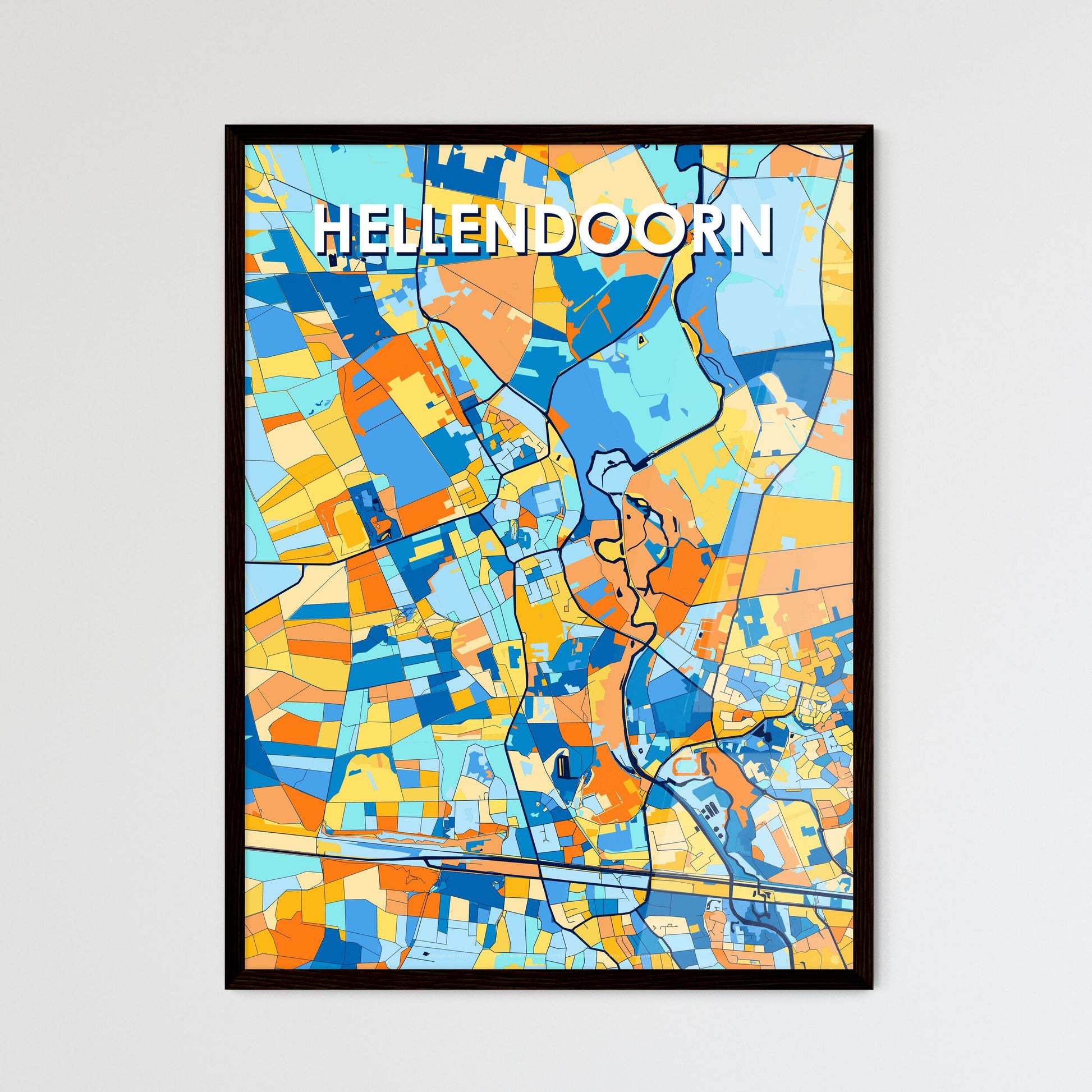 HELLENDOORN NETHERLANDS Vibrant Colorful Art Map Poster Blue Orange