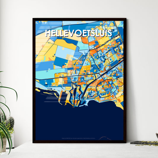 HELLEVOETSLUIS NETHERLANDS Vibrant Colorful Art Map Poster Blue Orange