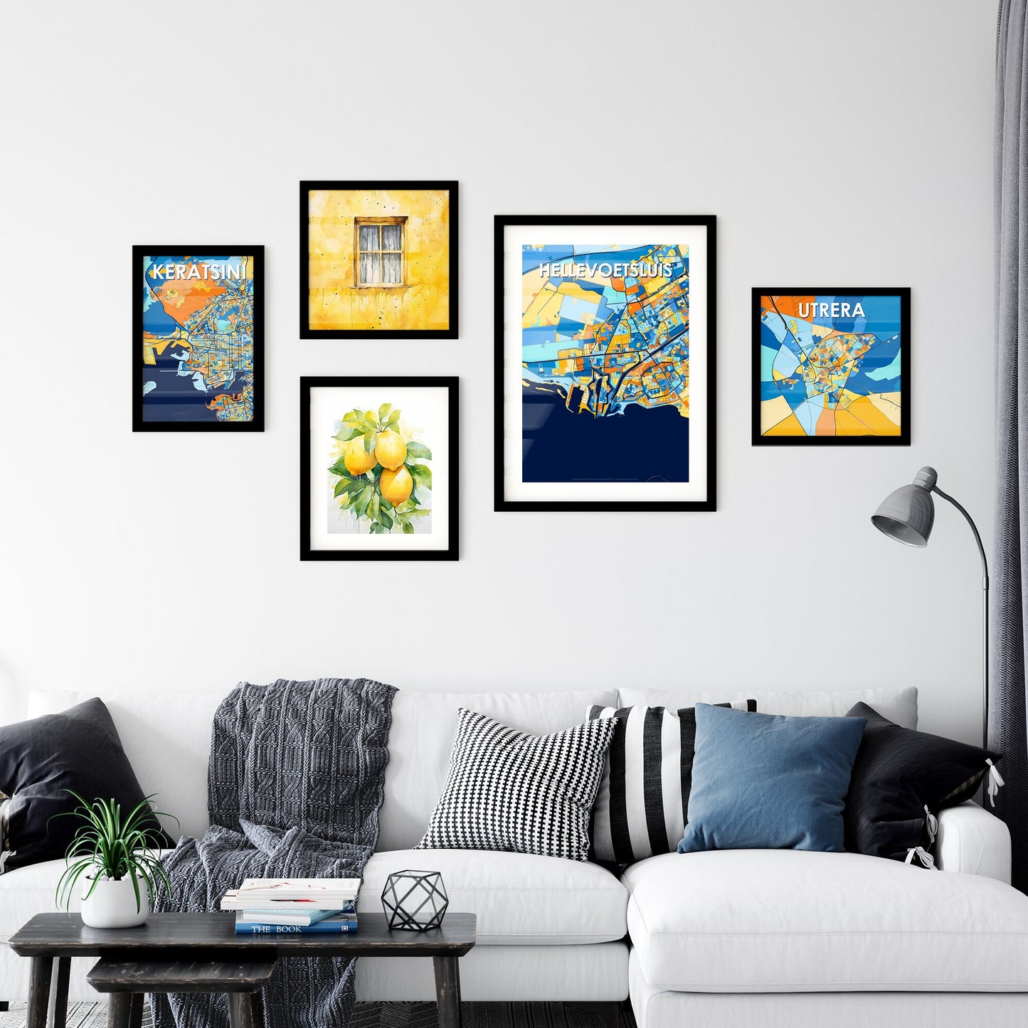 HELLEVOETSLUIS NETHERLANDS Vibrant Colorful Art Map Poster Blue Orange