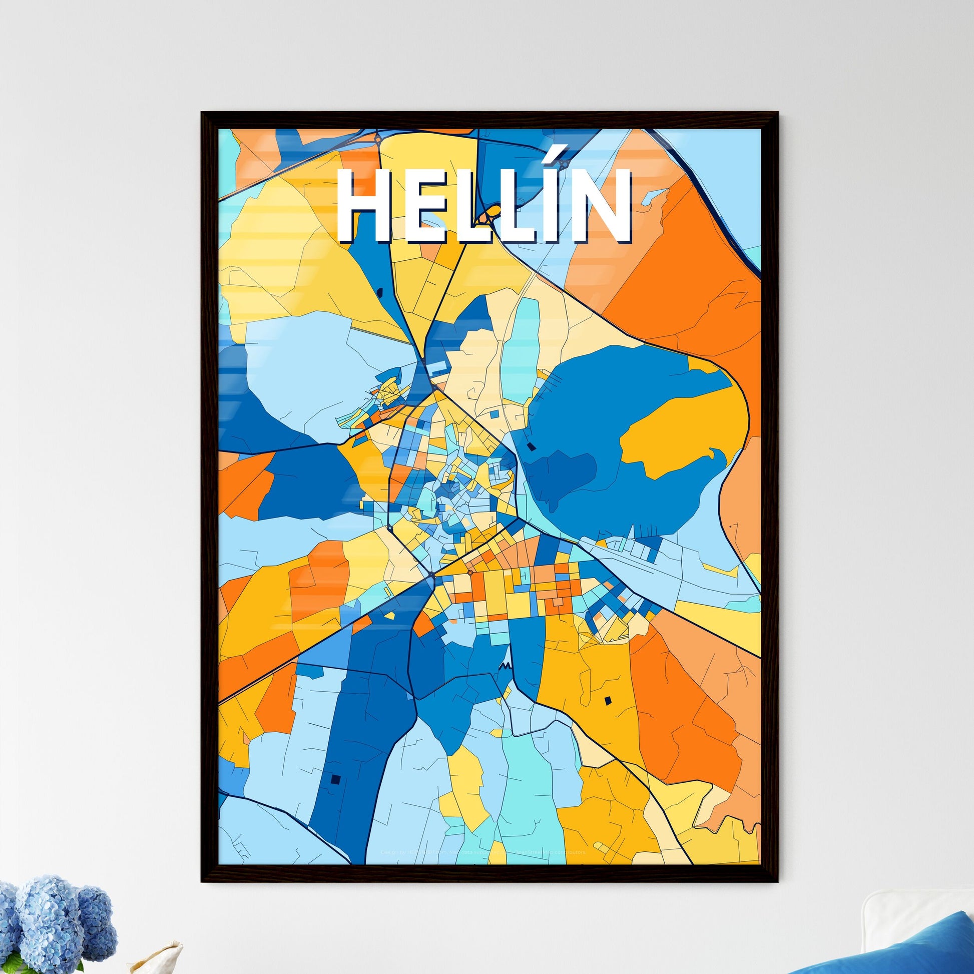 HELLÍN SPAIN Vibrant Colorful Art Map Poster Blue Orange