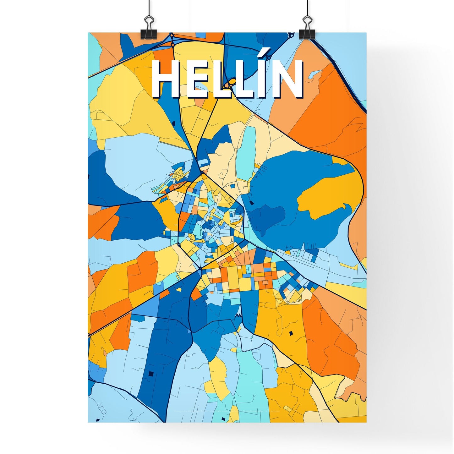 HELLÍN SPAIN Vibrant Colorful Art Map Poster Blue Orange