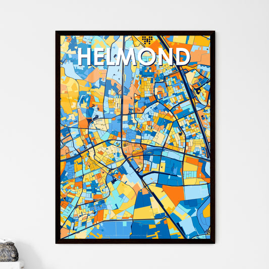 HELMOND NETHERLANDS Vibrant Colorful Art Map Poster Blue Orange