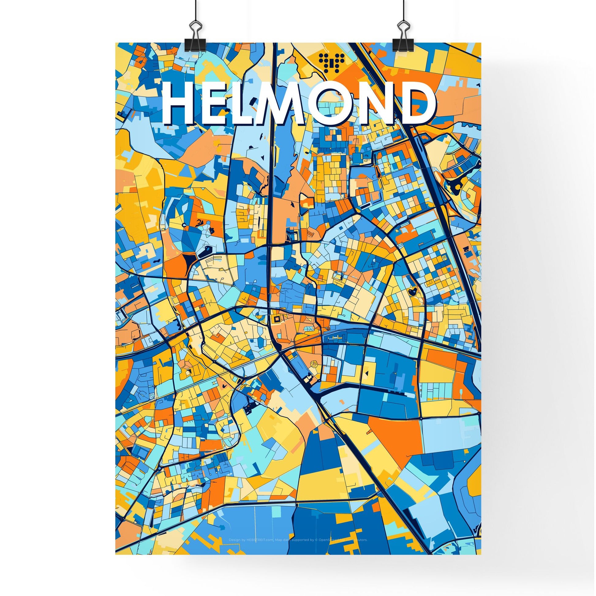 HELMOND NETHERLANDS Vibrant Colorful Art Map Poster Blue Orange