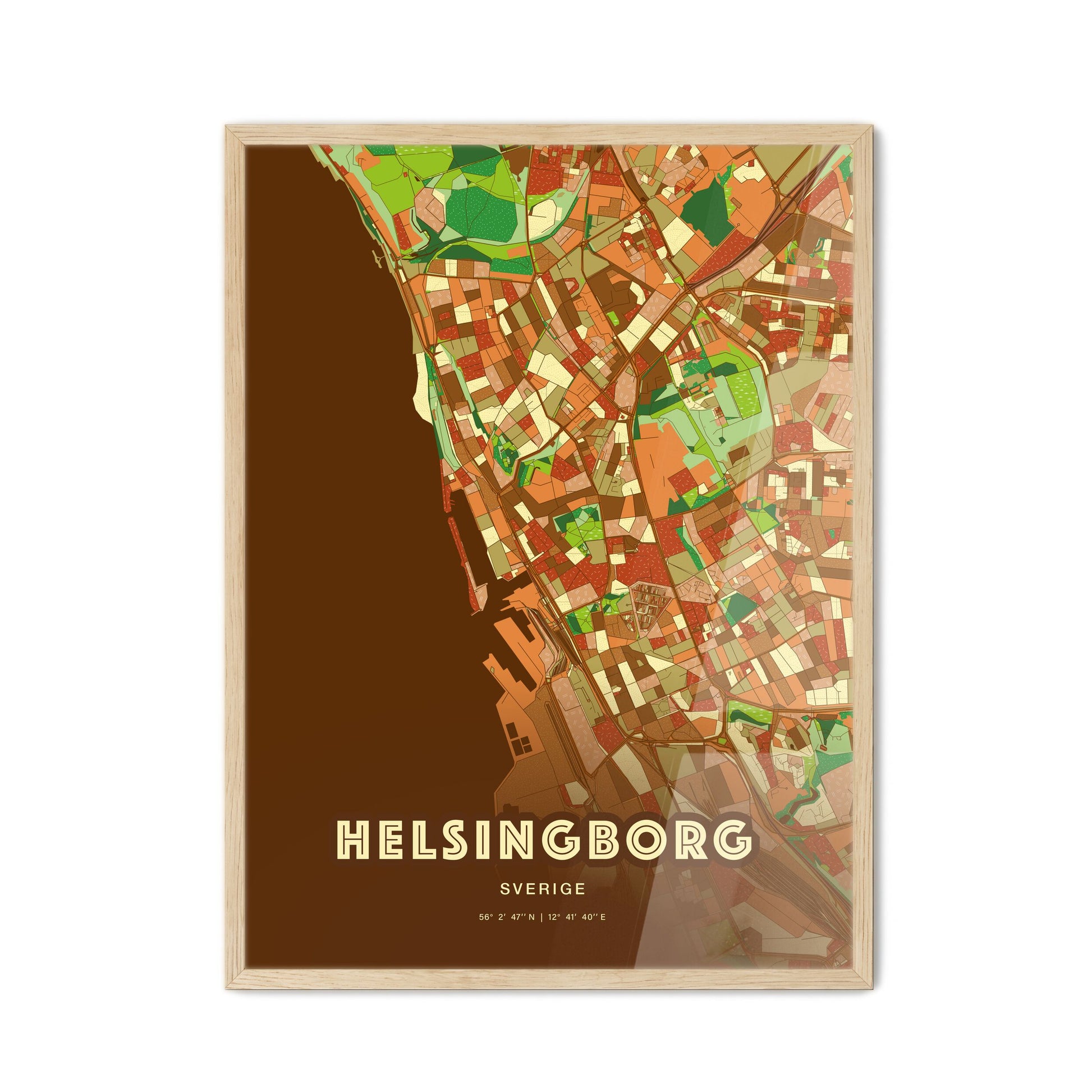 Colorful Helsingborg Sweden Fine Art Map Farmhouse