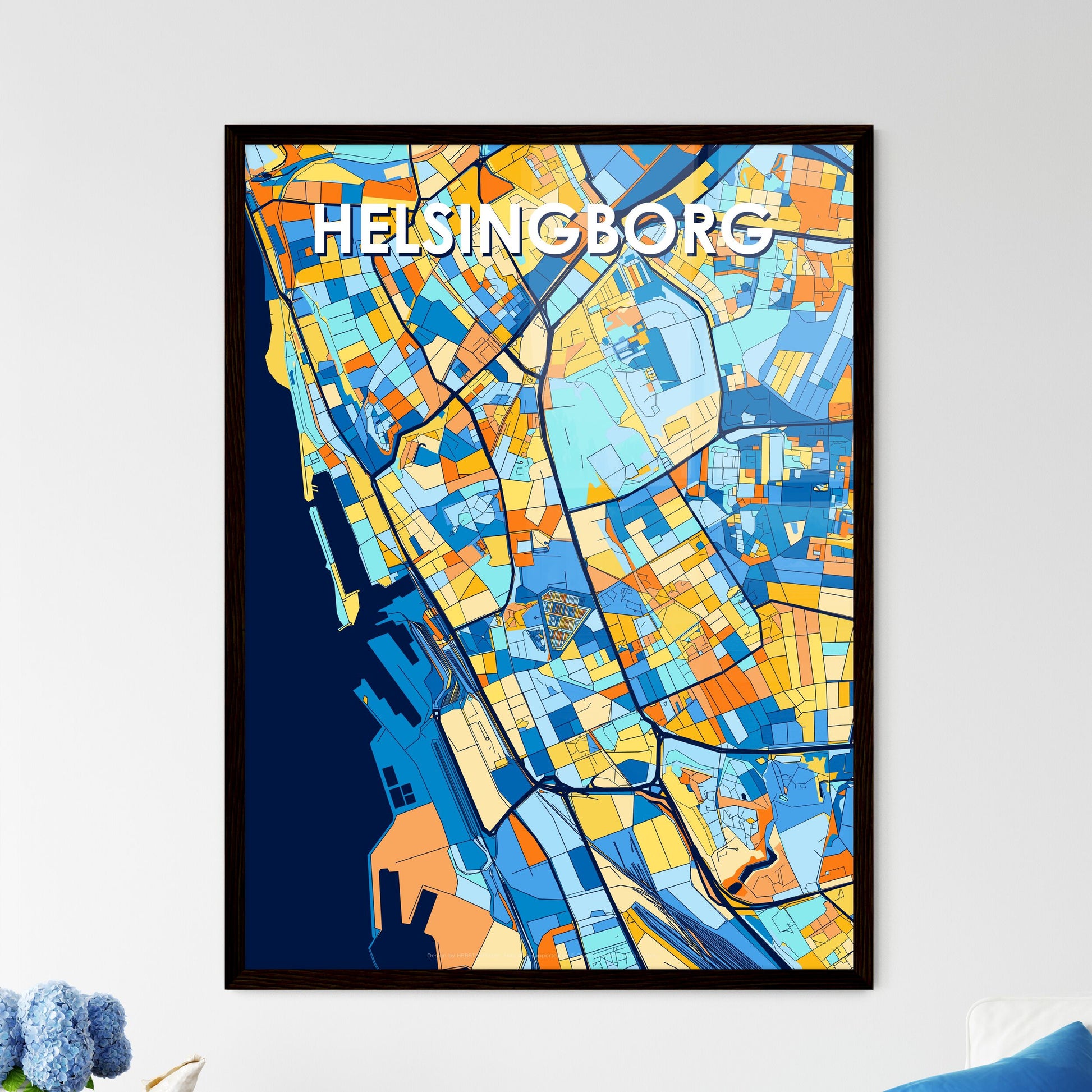 HELSINGBORG SWEDEN Vibrant Colorful Art Map Poster Blue Orange