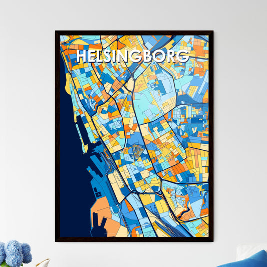 HELSINGBORG SWEDEN Vibrant Colorful Art Map Poster Blue Orange