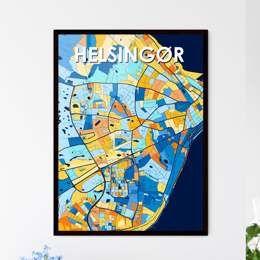 HELSINGØR DENMARK Vibrant Colorful Art Map Poster Blue Orange