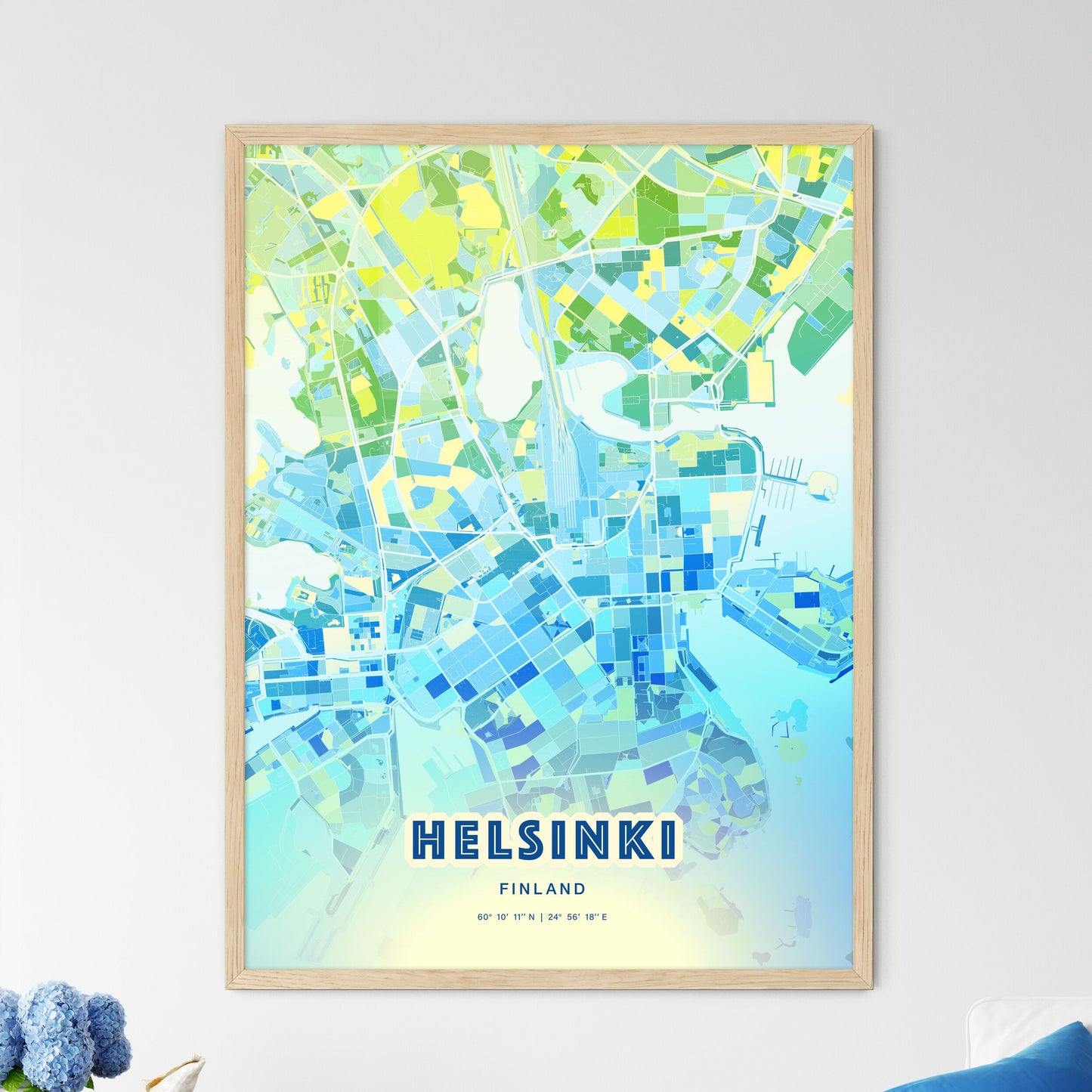 Colorful Helsinki Finland Fine Art Map Cool Blue