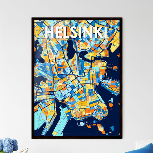 HELSINKI FINLAND Vibrant Colorful Art Map Poster Blue Orange