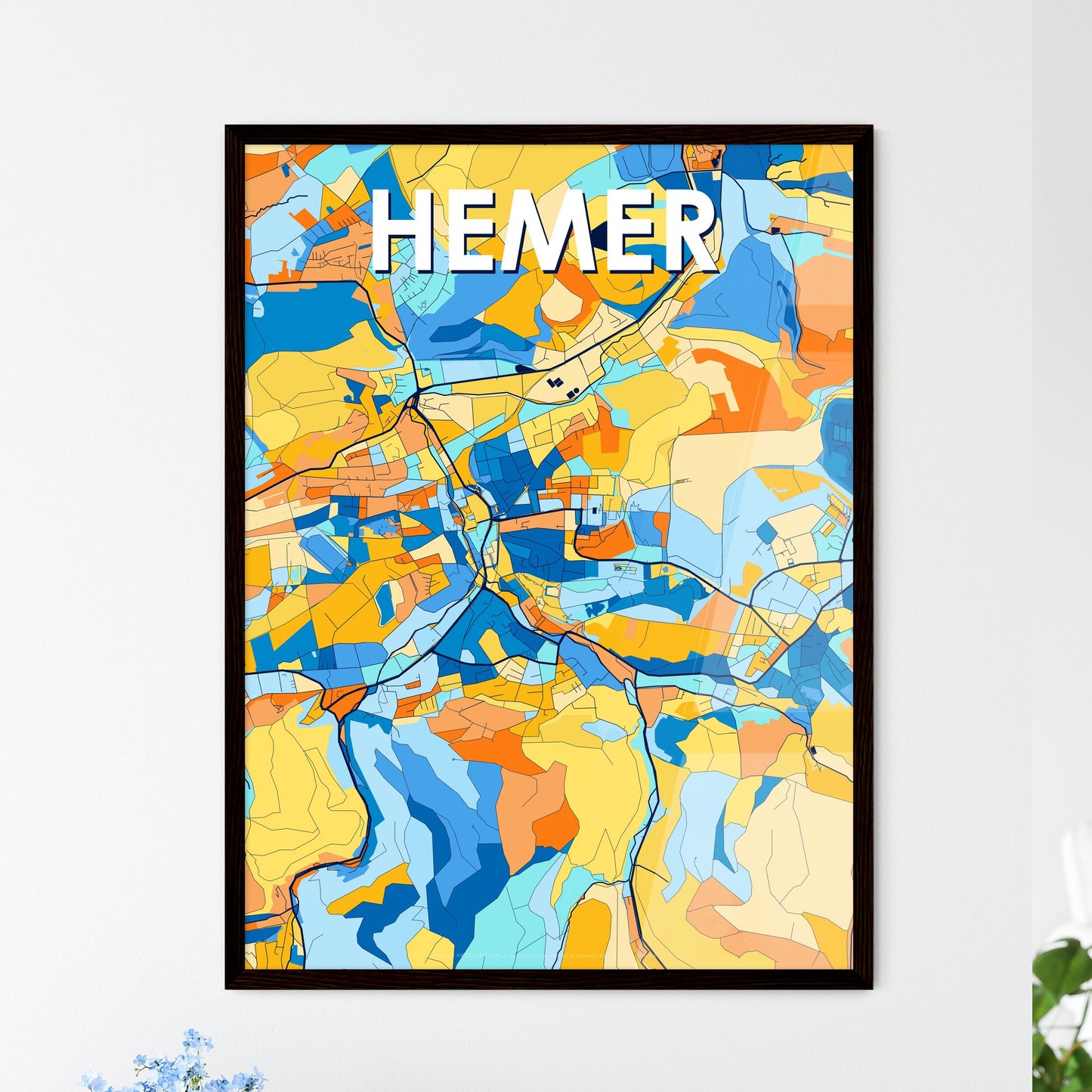 HEMER GERMANY Vibrant Colorful Art Map Poster Blue Orange