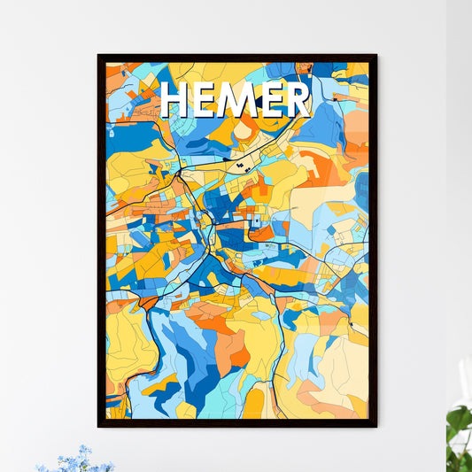 HEMER GERMANY Vibrant Colorful Art Map Poster Blue Orange