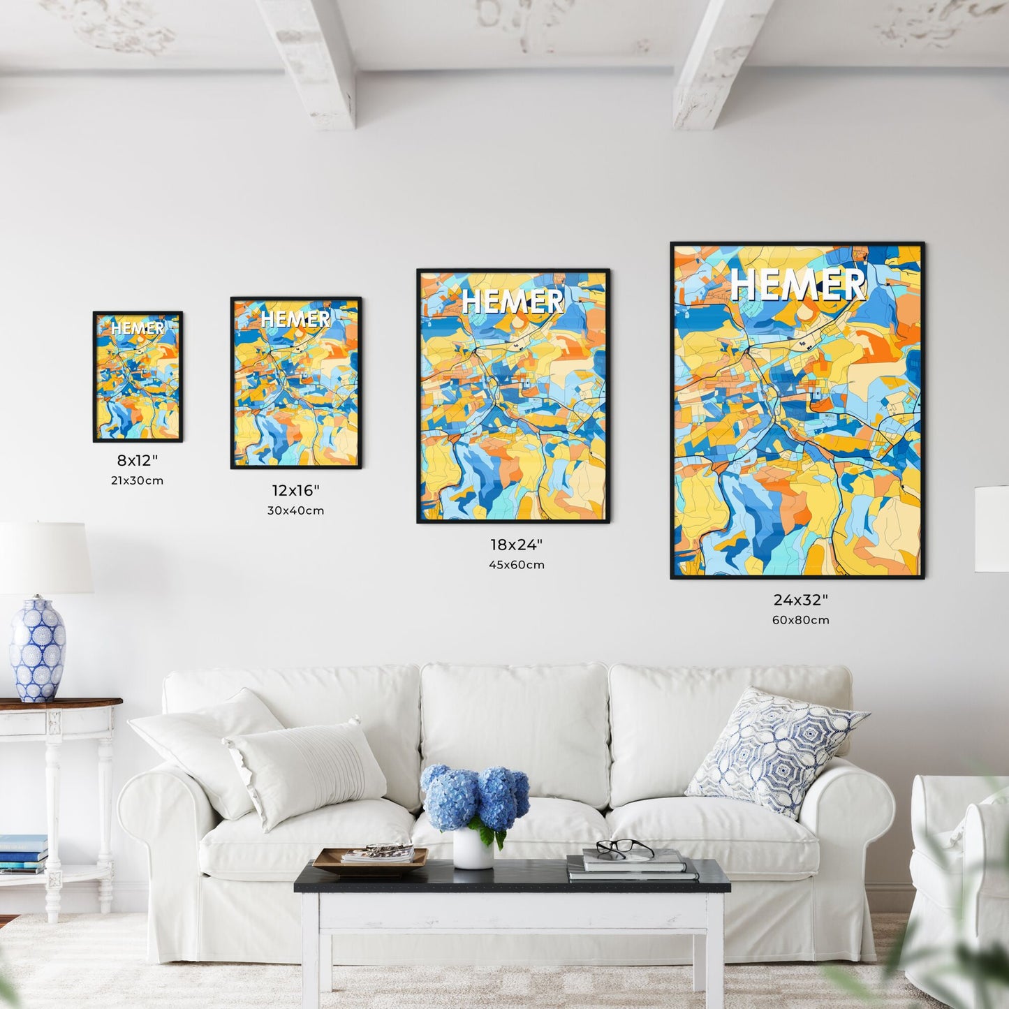 HEMER GERMANY Vibrant Colorful Art Map Poster Blue Orange