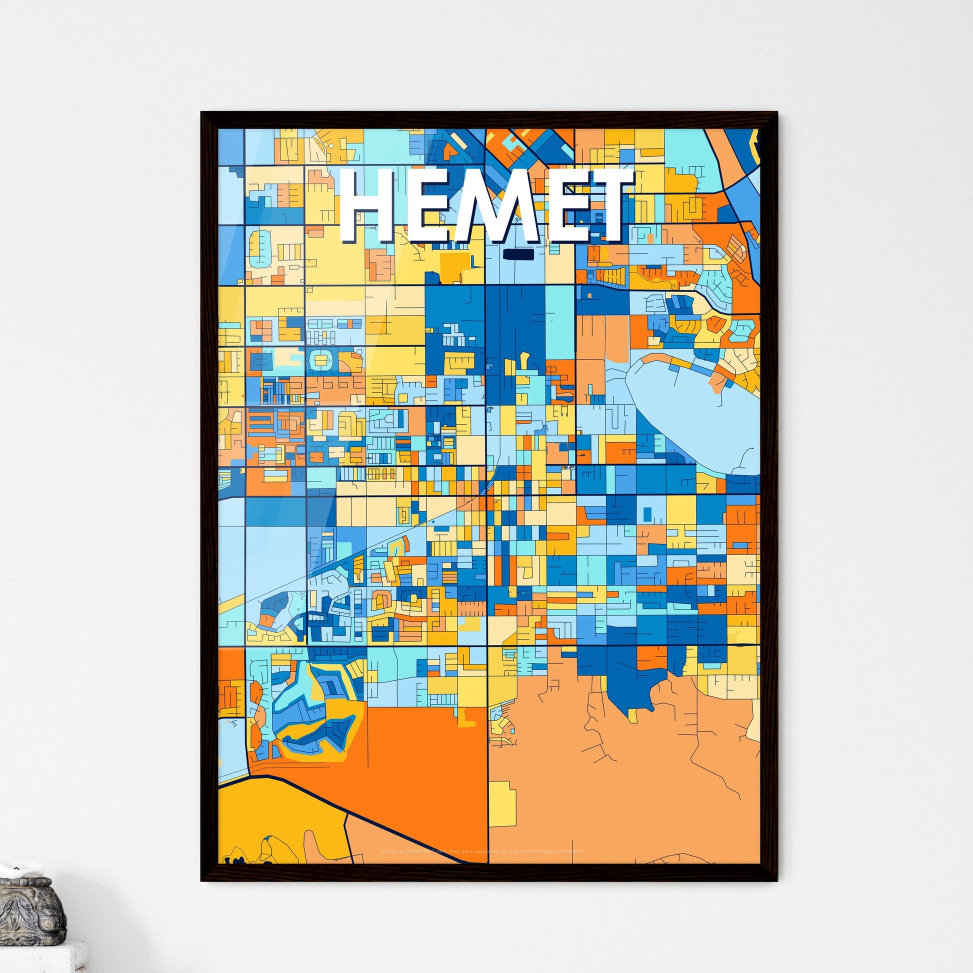 HEMET CALIFORNIA Vibrant Colorful Art Map Poster Blue Orange