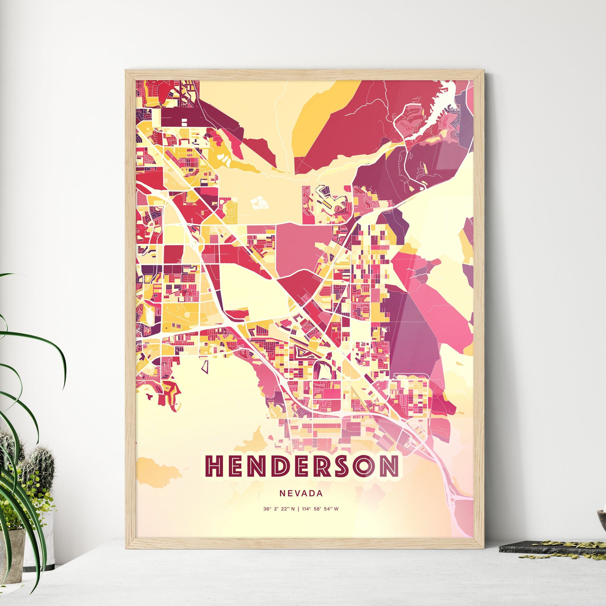 Colorful Henderson Nevada Fine Art Map Hot Red
