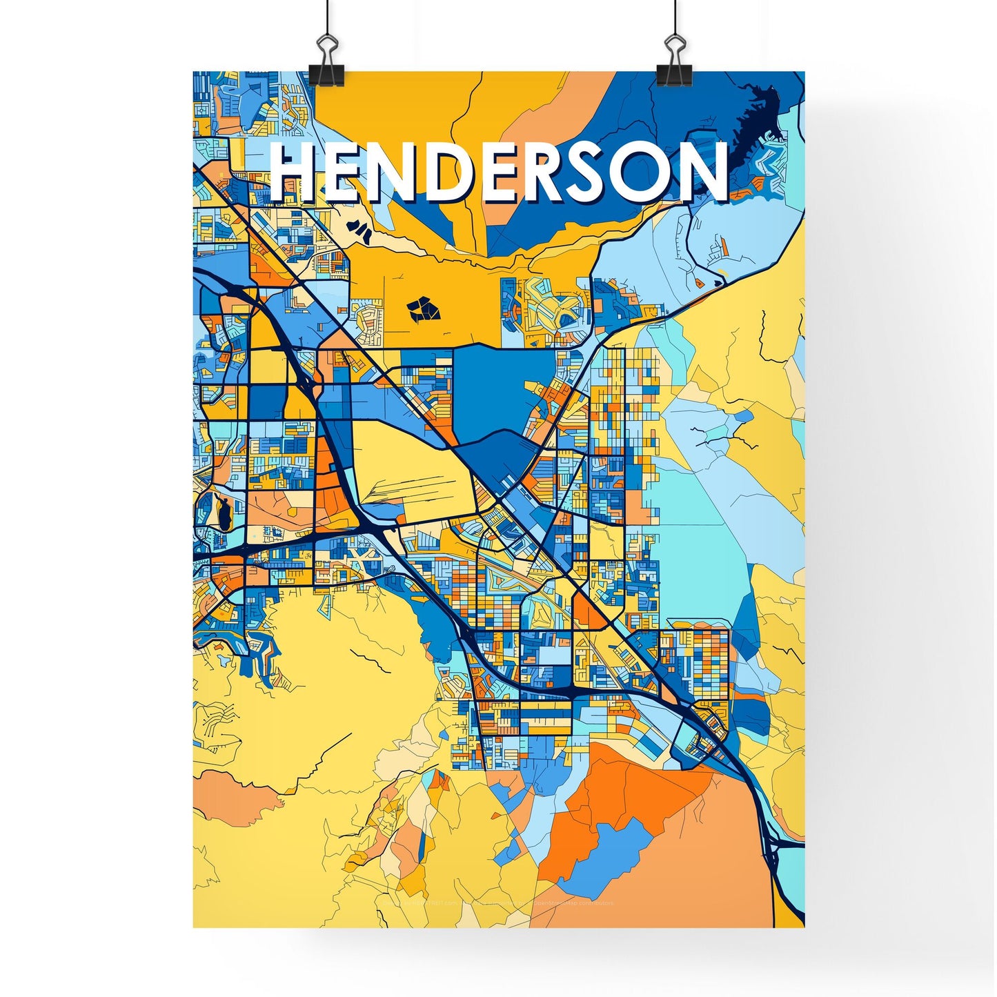 HENDERSON NEVADA Vibrant Colorful Art Map Poster Blue Orange