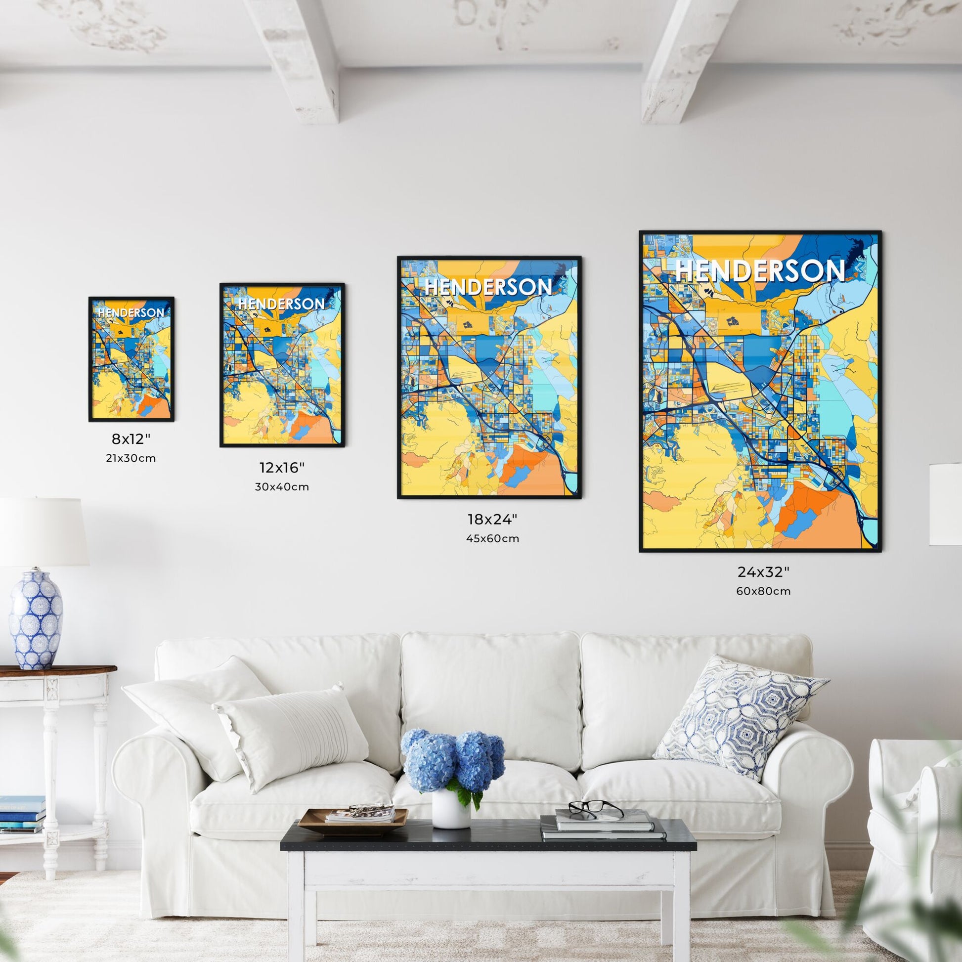 HENDERSON NEVADA Vibrant Colorful Art Map Poster Blue Orange