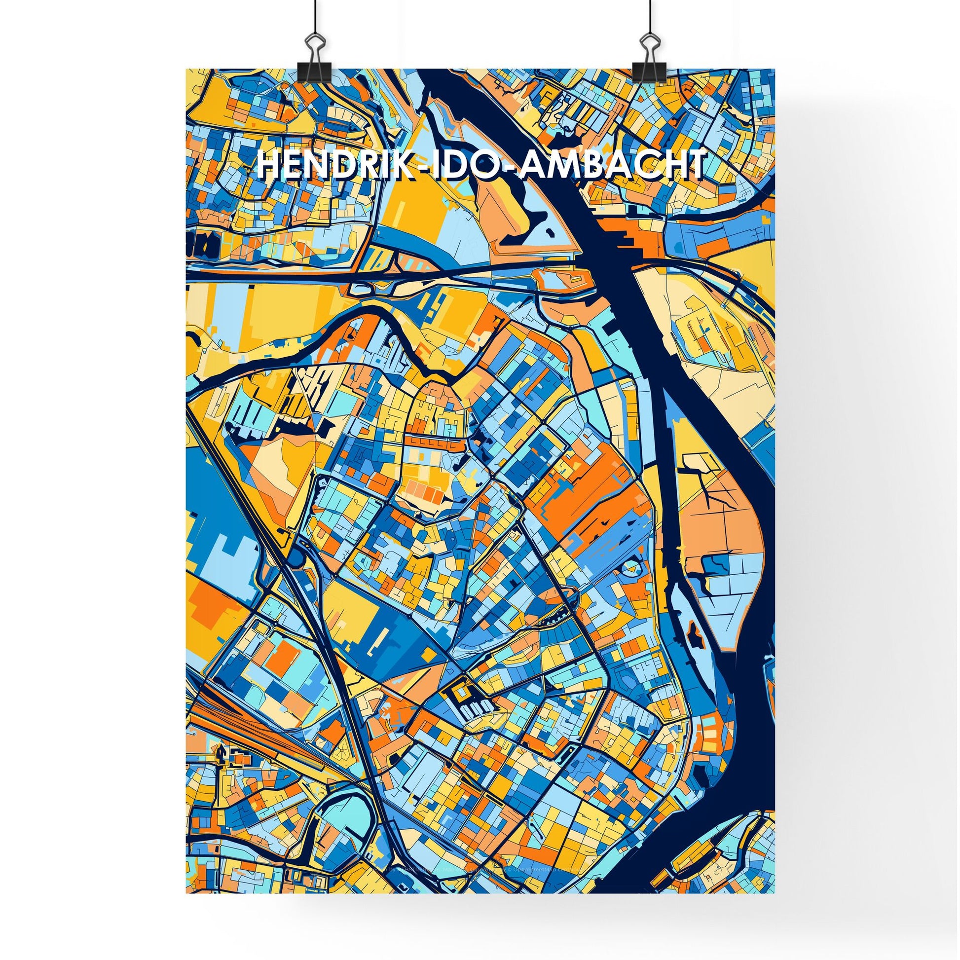 HENDRIK-IDO-AMBACHT NETHERLANDS Vibrant Colorful Art Map Poster Blue Orange