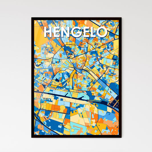 HENGELO NETHERLANDS Vibrant Colorful Art Map Poster Blue Orange