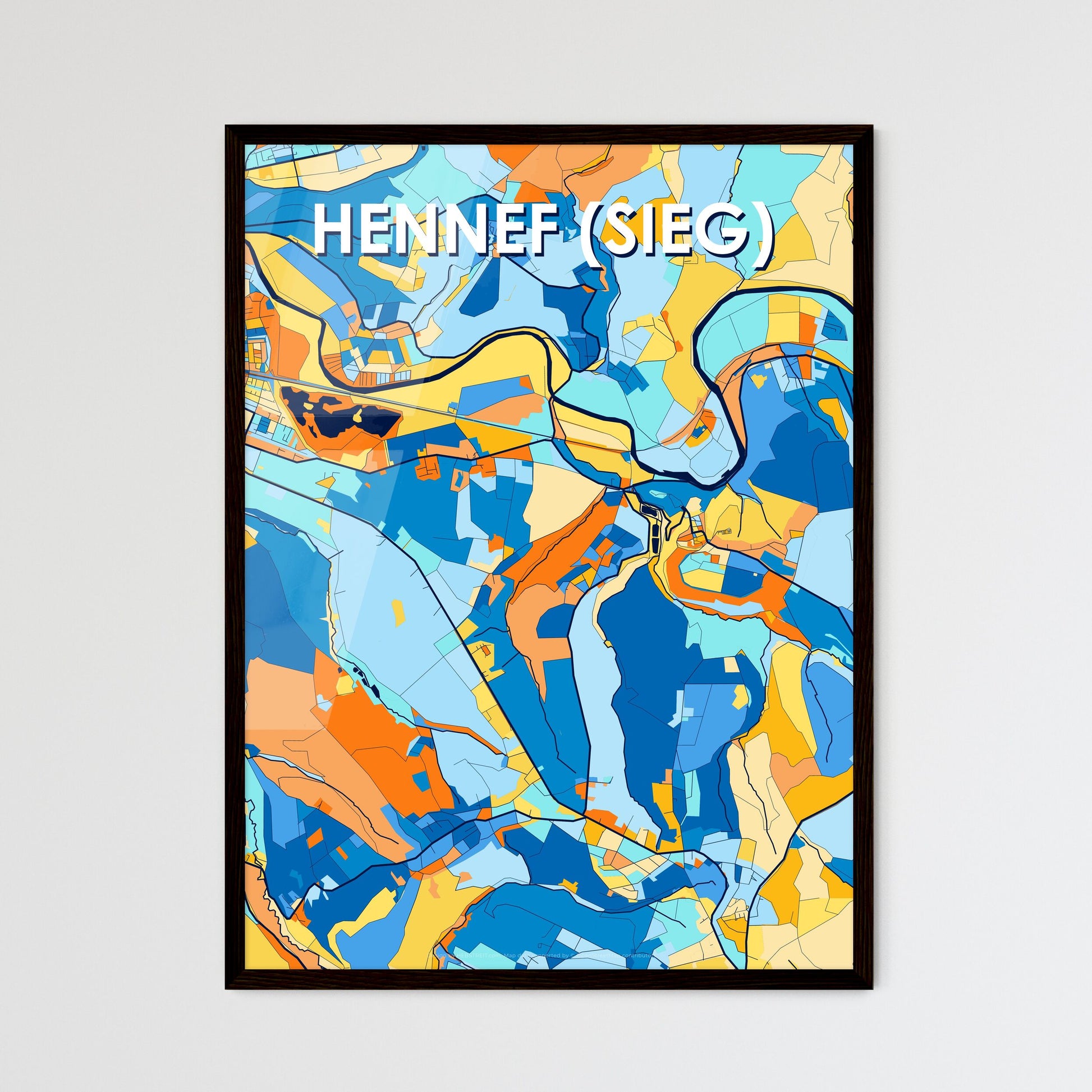 HENNEF (SIEG) GERMANY Vibrant Colorful Art Map Poster Blue Orange