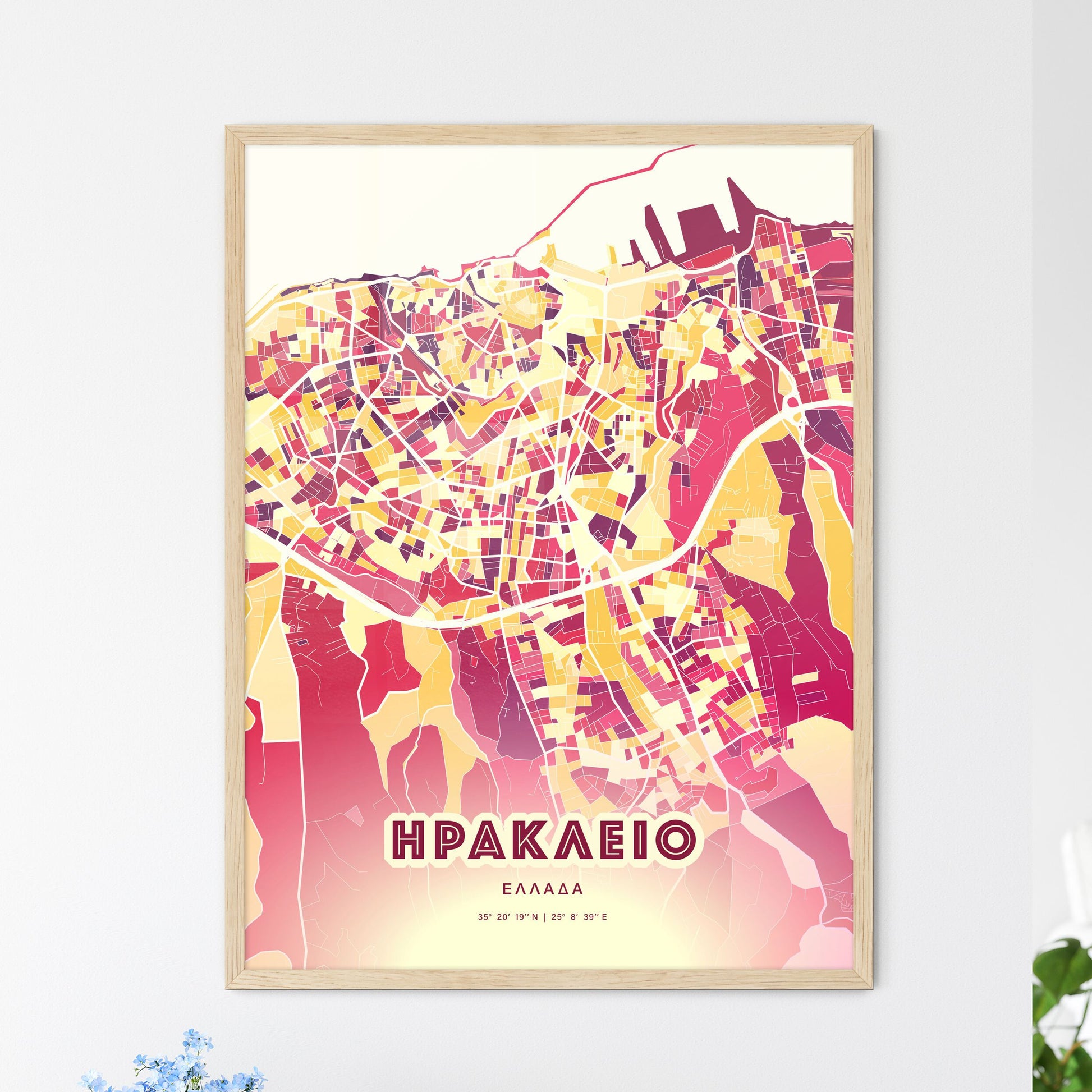 Colorful Heraklion Greece Fine Art Map Hot Red