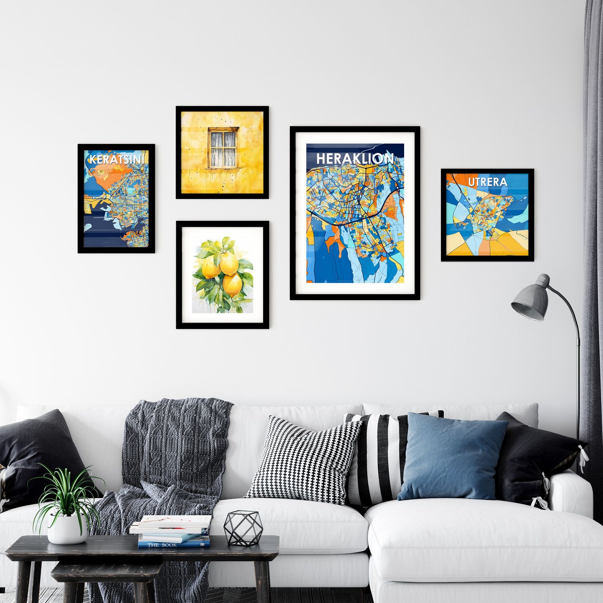 HERAKLION GREECE Vibrant Colorful Art Map Poster Blue Orange