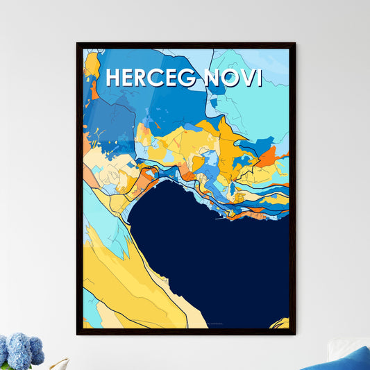 HERCEG NOVI MONTENEGRO Vibrant Colorful Art Map Poster Blue Orange