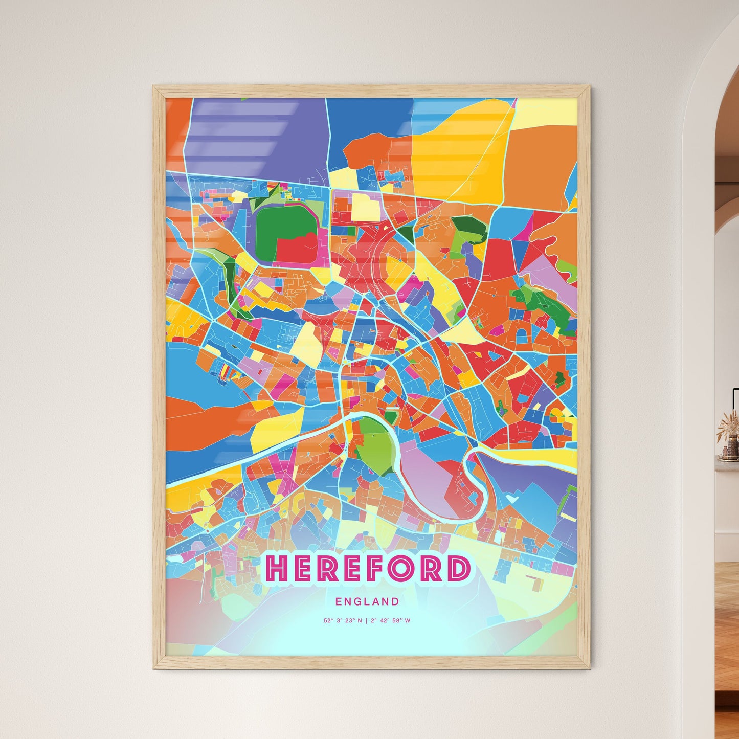 Colorful Hereford England Fine Art Map Crazy Colors