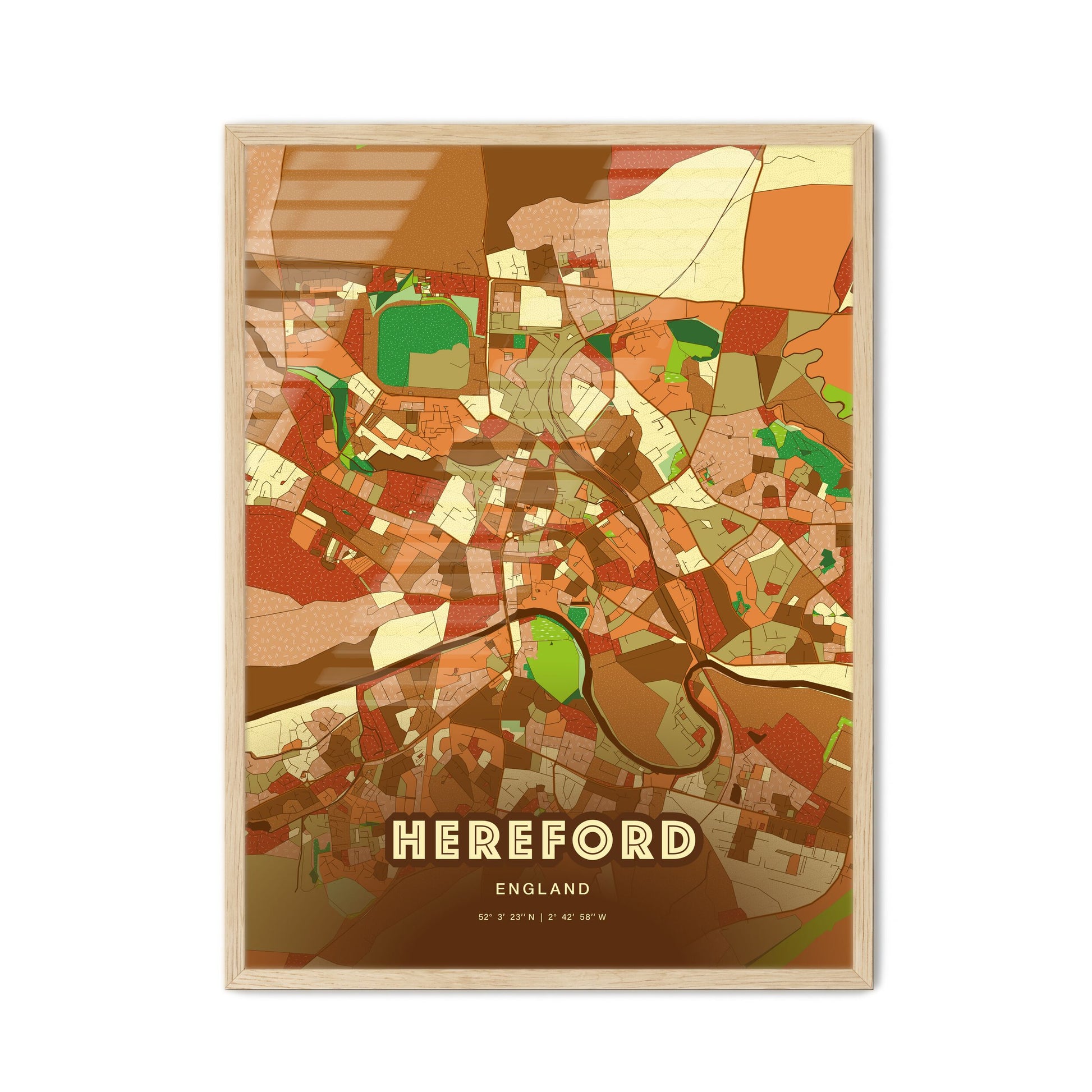 Colorful Hereford England Fine Art Map Farmhouse