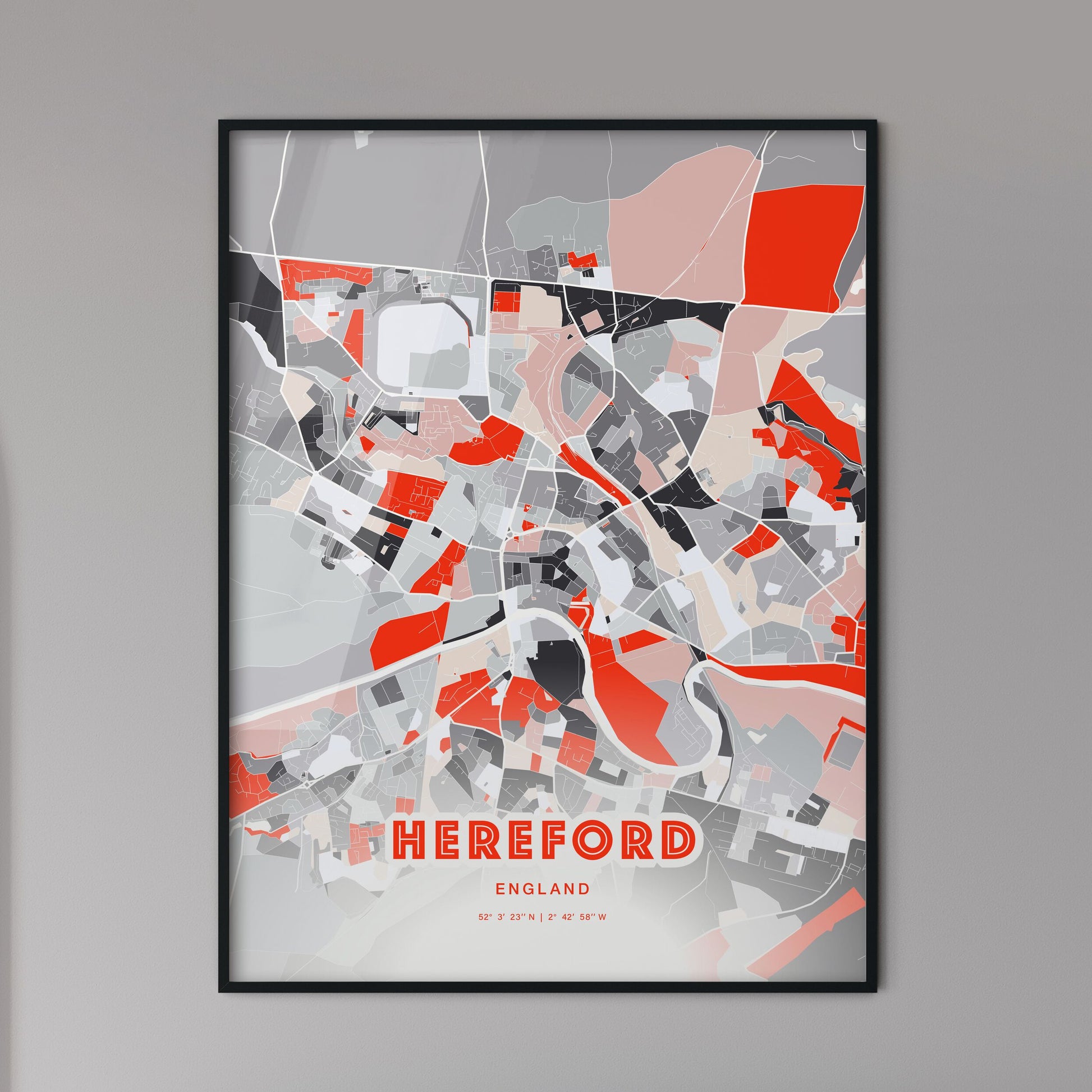 Colorful Hereford England Fine Art Map Modern Expressive