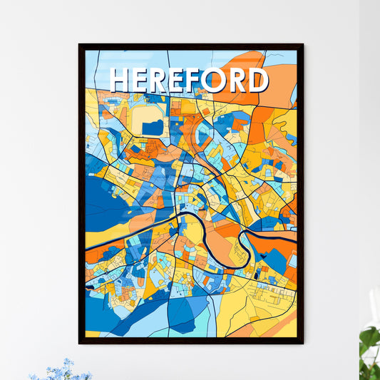 HEREFORD ENGLAND Vibrant Colorful Art Map Poster Blue Orange