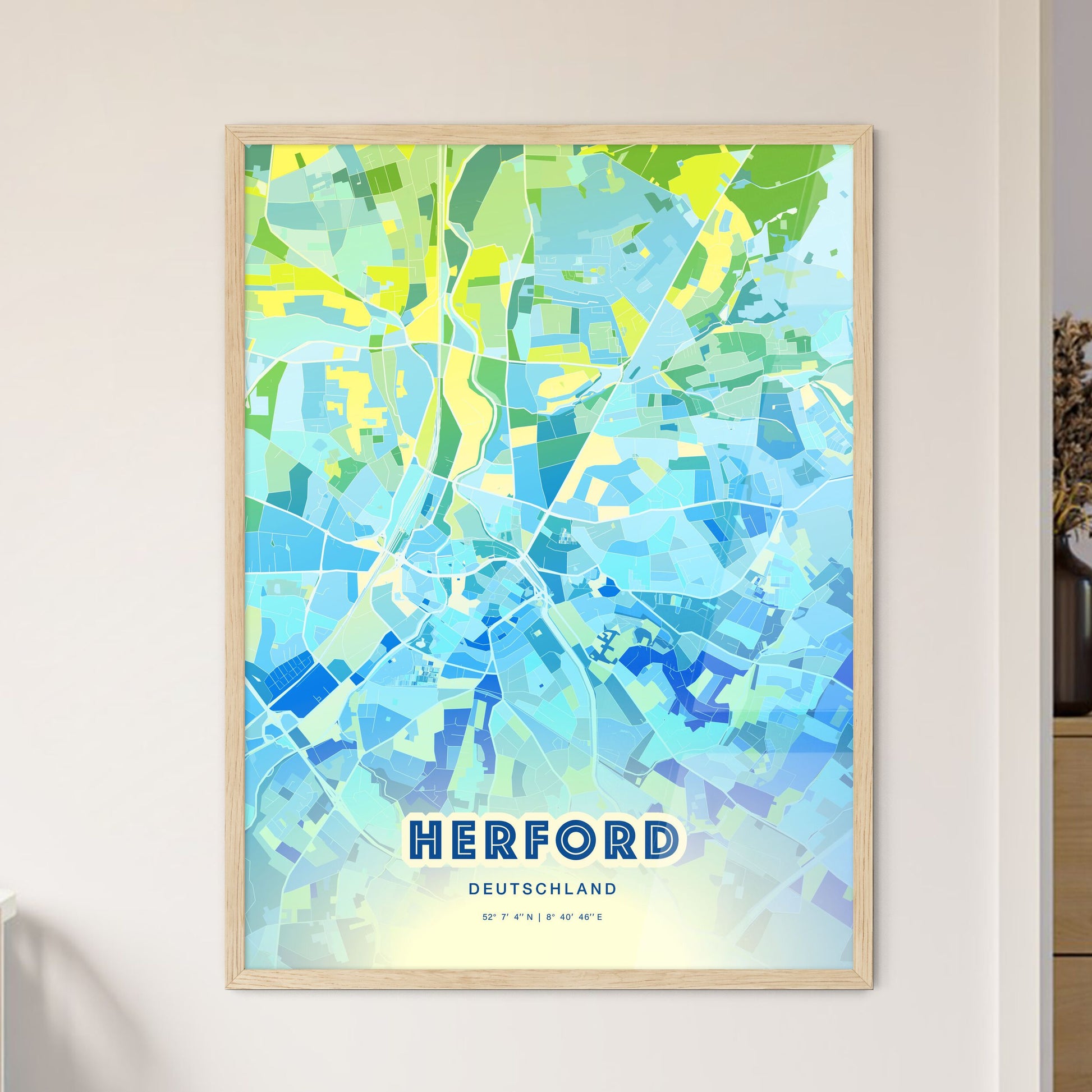 Colorful Herford Germany Fine Art Map Cool Blue