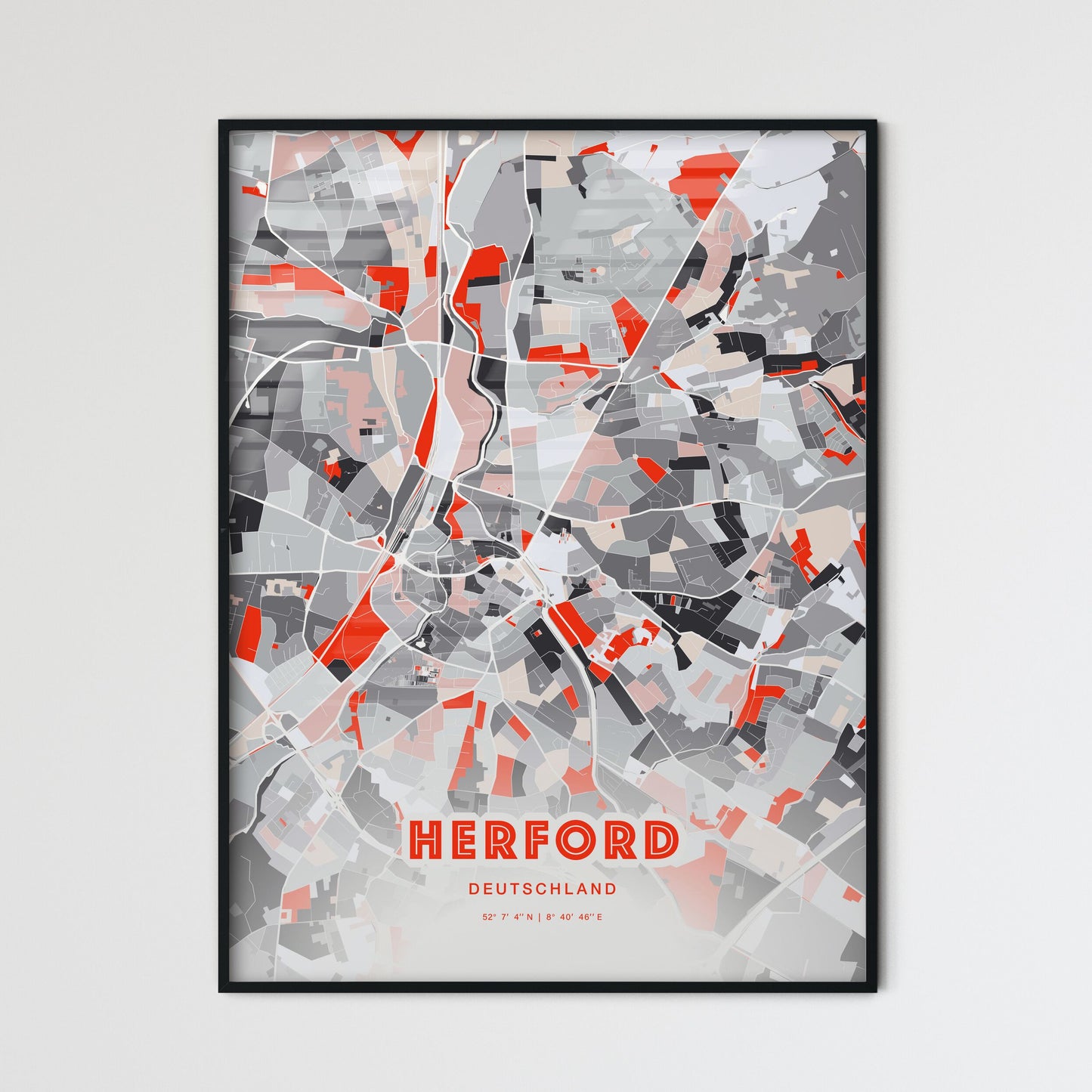 Colorful Herford Germany Fine Art Map Modern Expressive