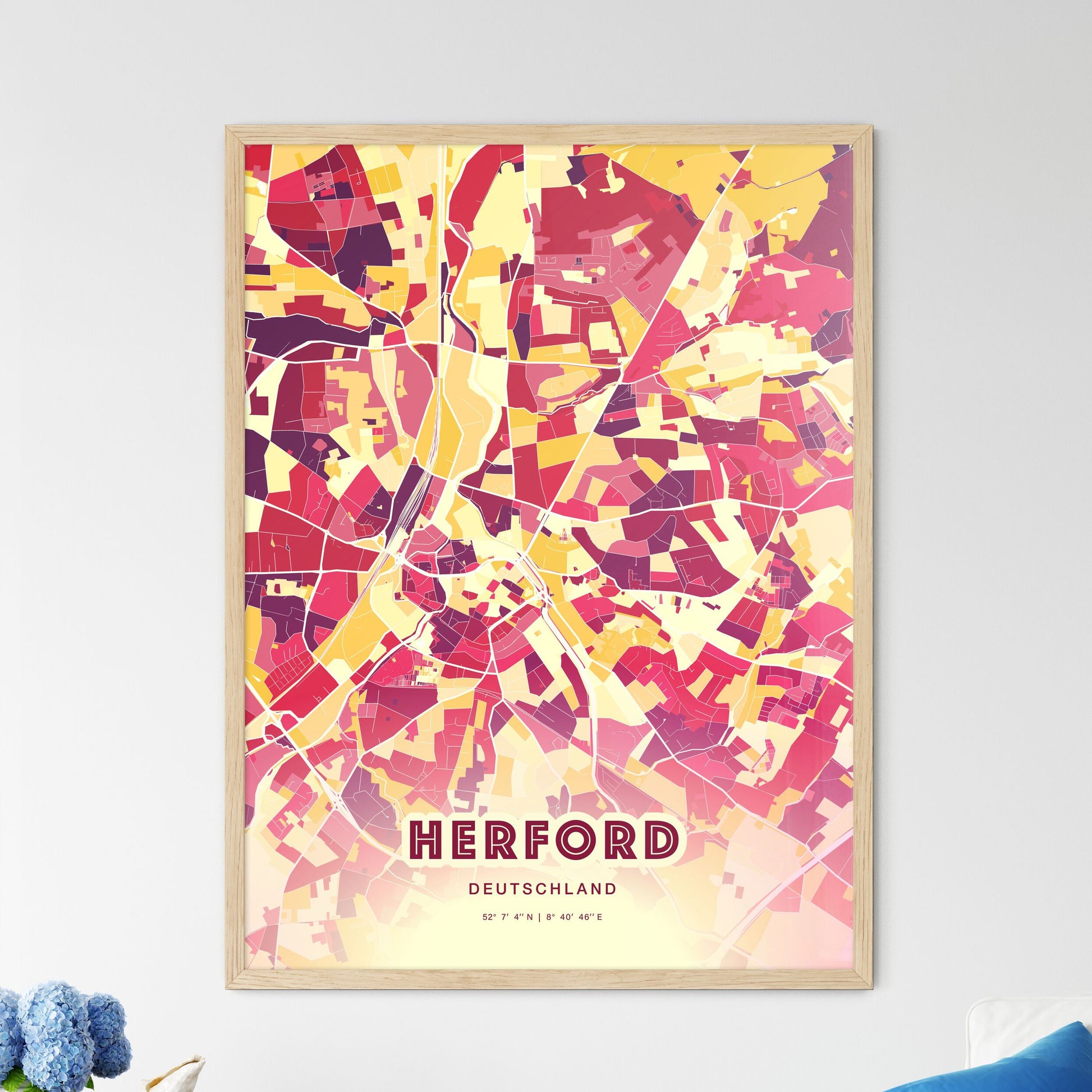 Colorful Herford Germany Fine Art Map Hot Red