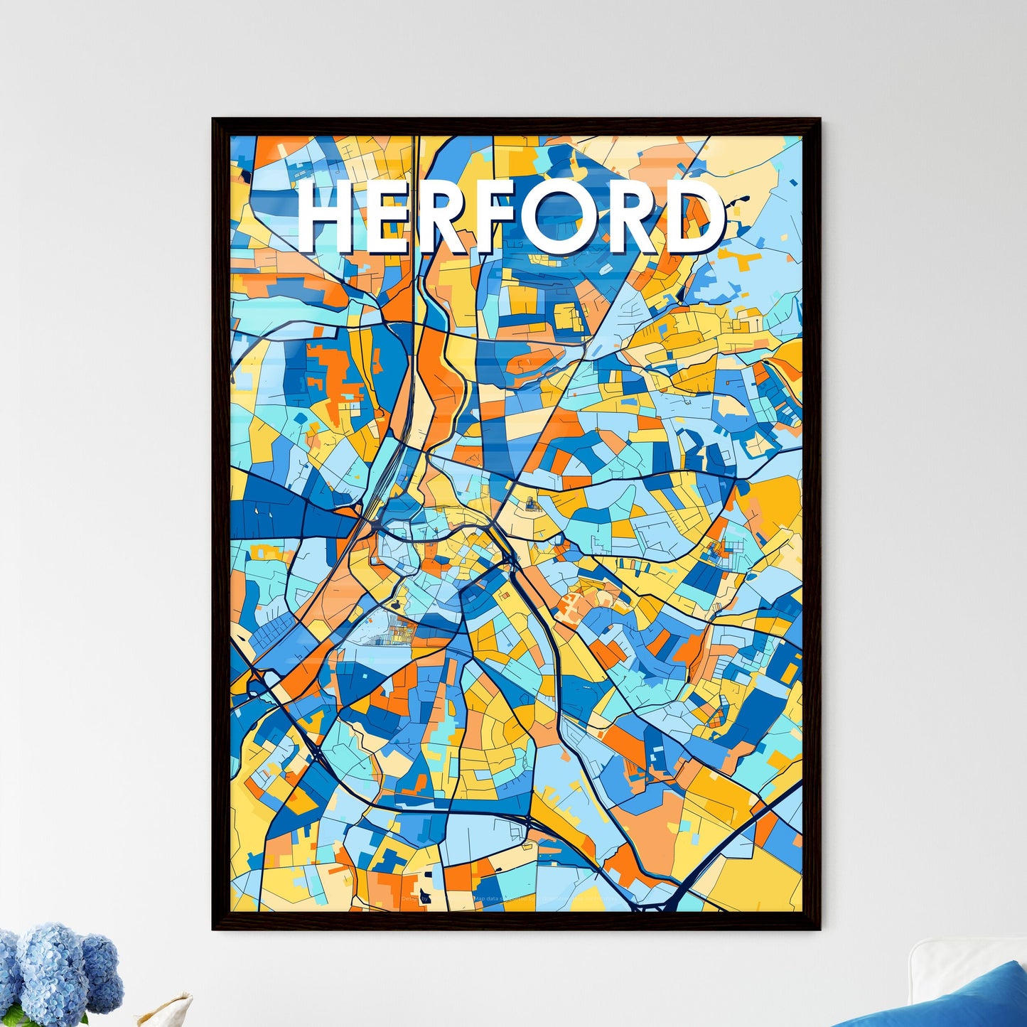 HERFORD GERMANY Vibrant Colorful Art Map Poster Blue Orange