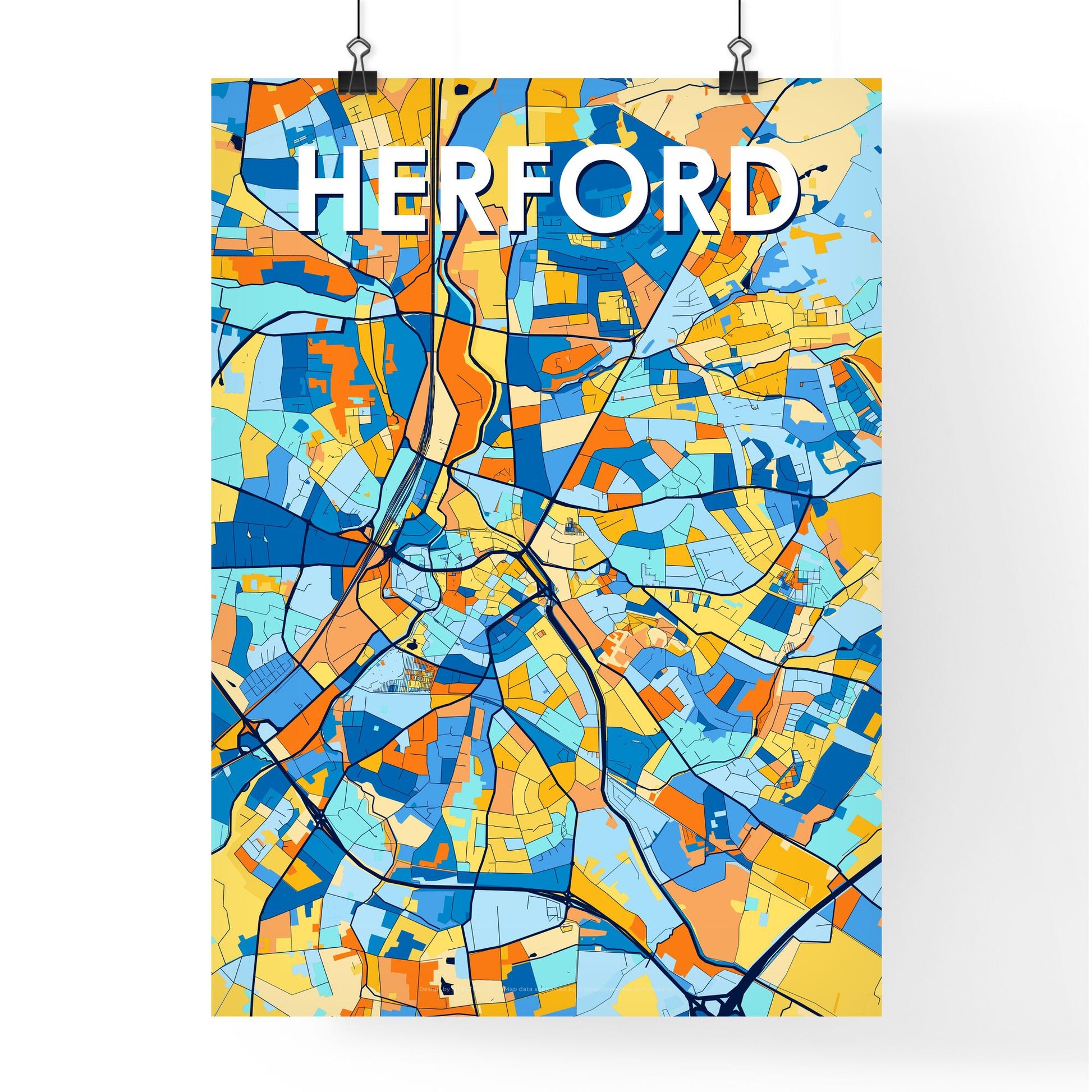 HERFORD GERMANY Vibrant Colorful Art Map Poster Blue Orange