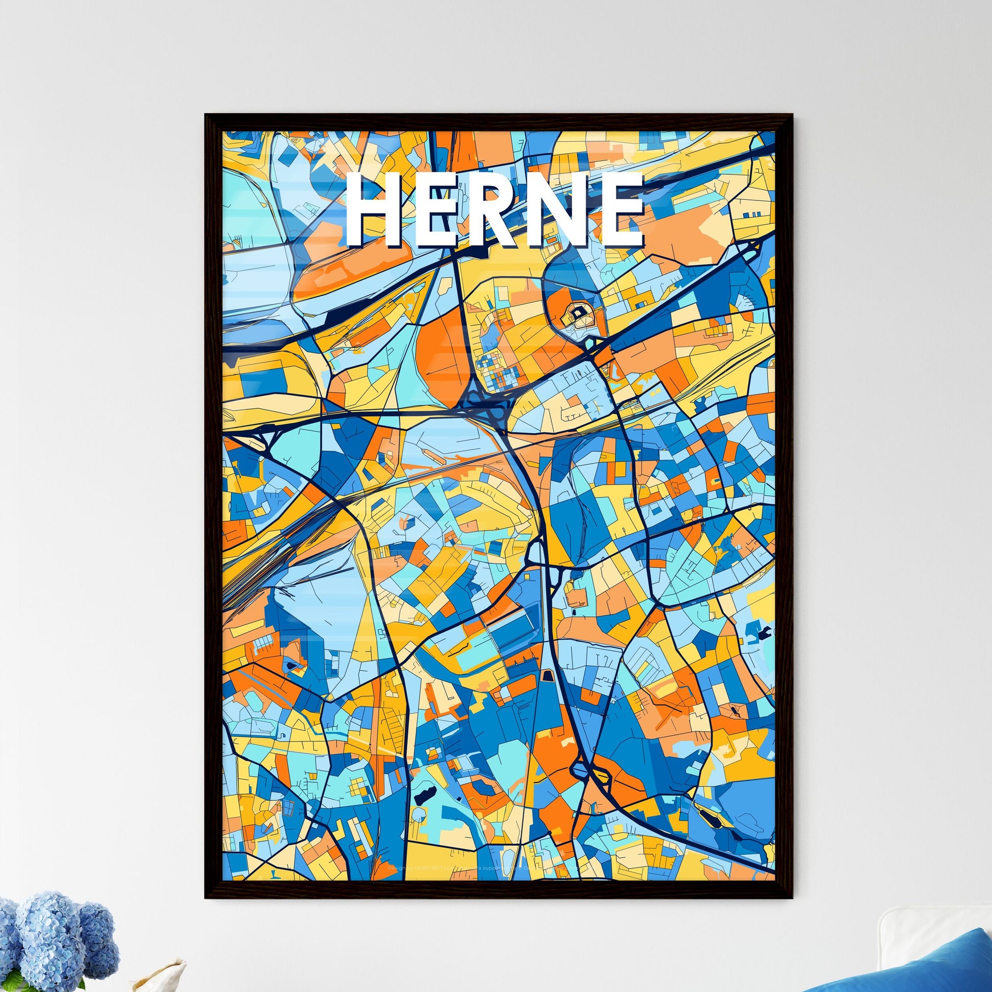 HERNE GERMANY Vibrant Colorful Art Map Poster Blue Orange