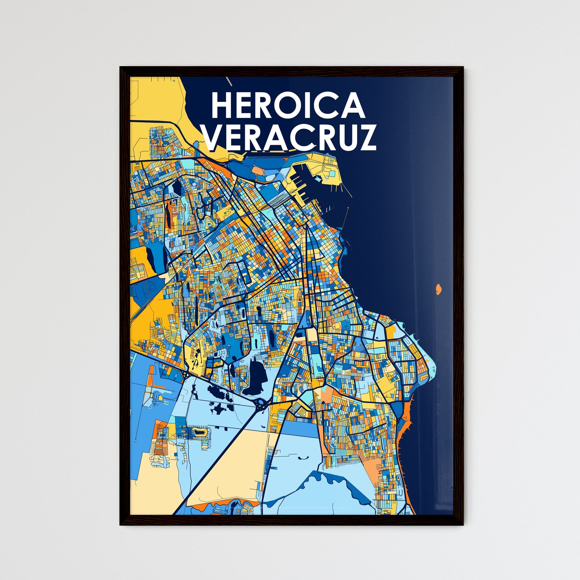 HEROICA VERACRUZ MEXICO Vibrant Colorful Art Map Poster Blue Orange