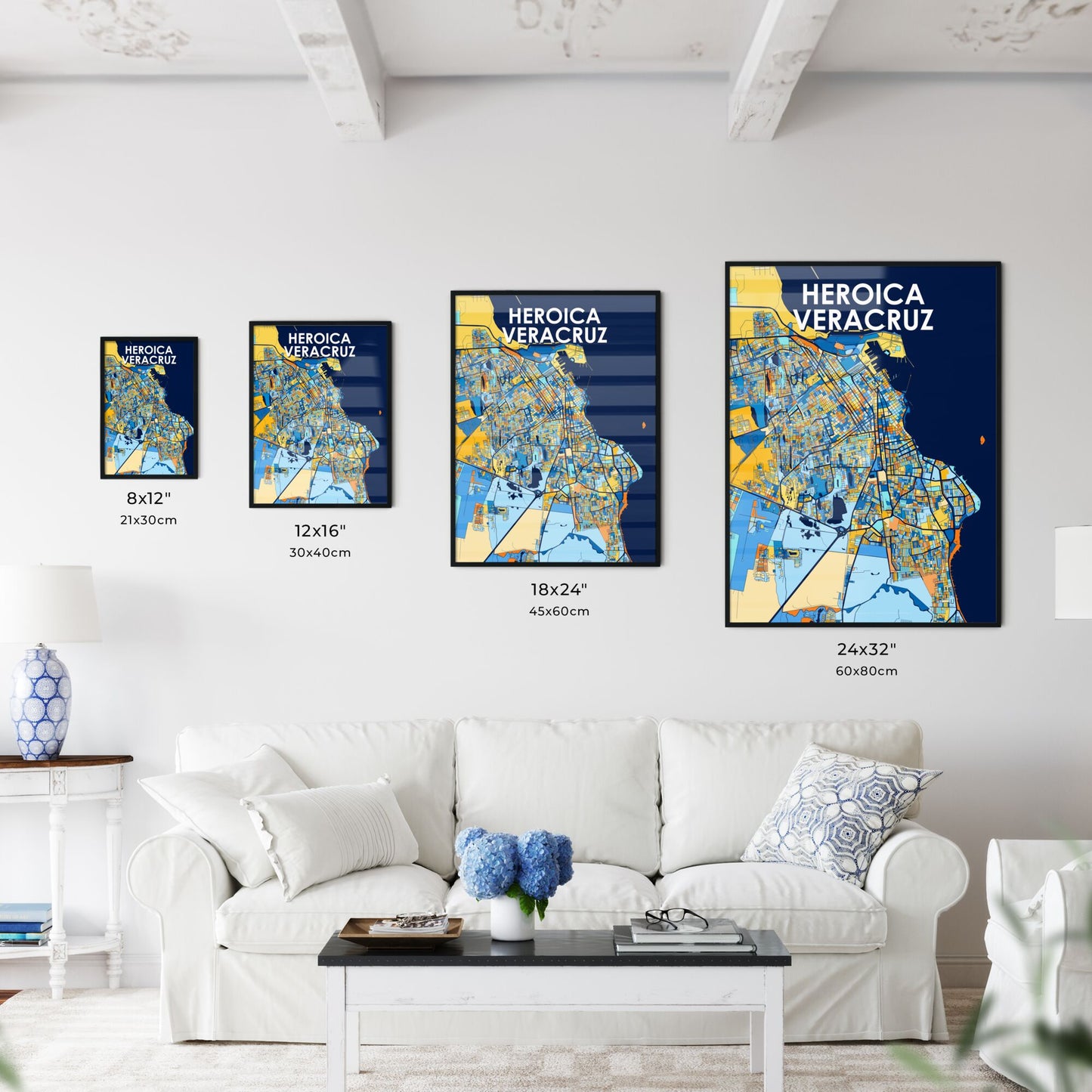 HEROICA VERACRUZ MEXICO Vibrant Colorful Art Map Poster Blue Orange