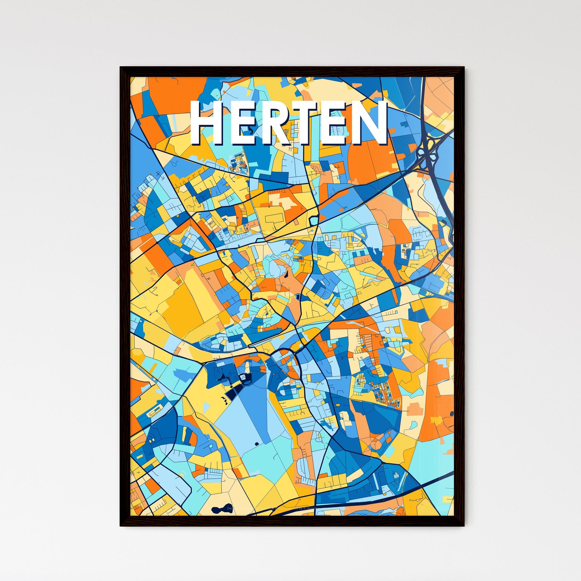 HERTEN GERMANY Vibrant Colorful Art Map Poster Blue Orange