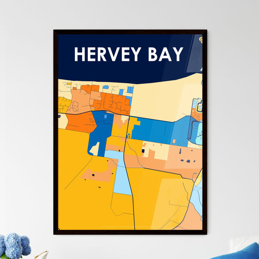 HERVEY BAY AUSTRALIA Vibrant Colorful Art Map Poster Blue Orange