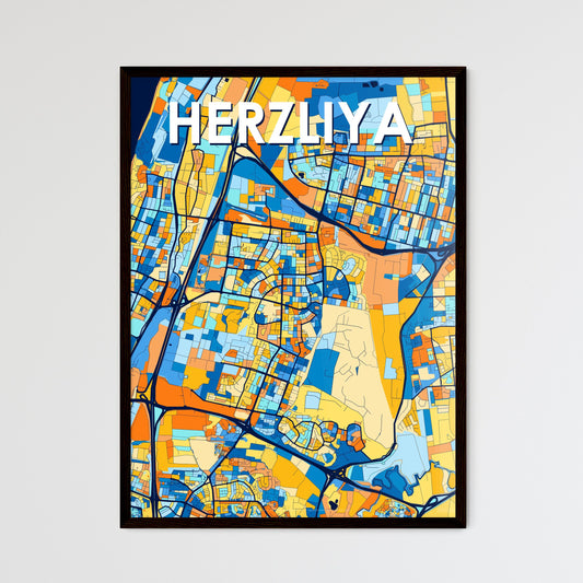 HERZLIYA ISRAEL Vibrant Colorful Art Map Poster Blue Orange