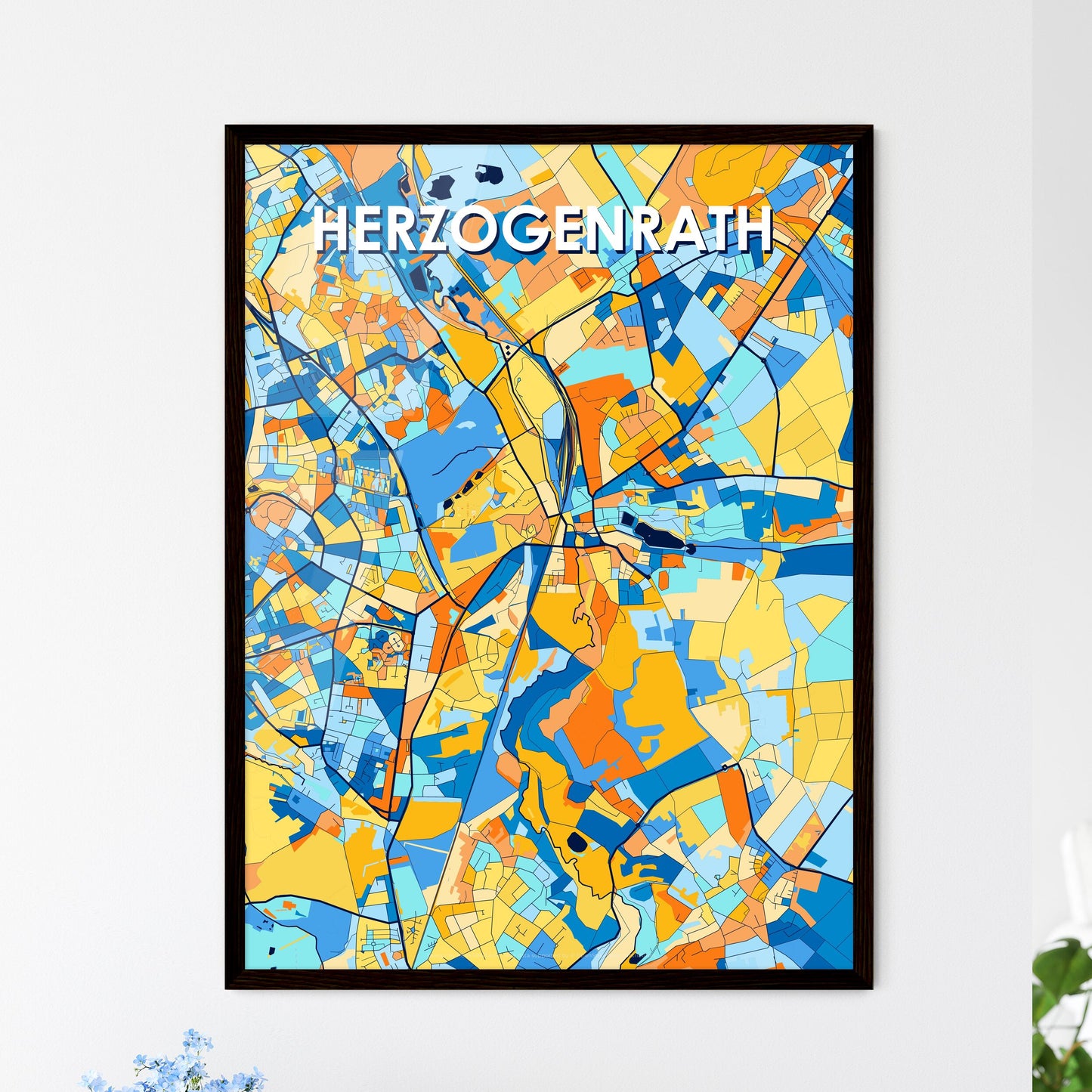 HERZOGENRATH GERMANY Vibrant Colorful Art Map Poster Blue Orange