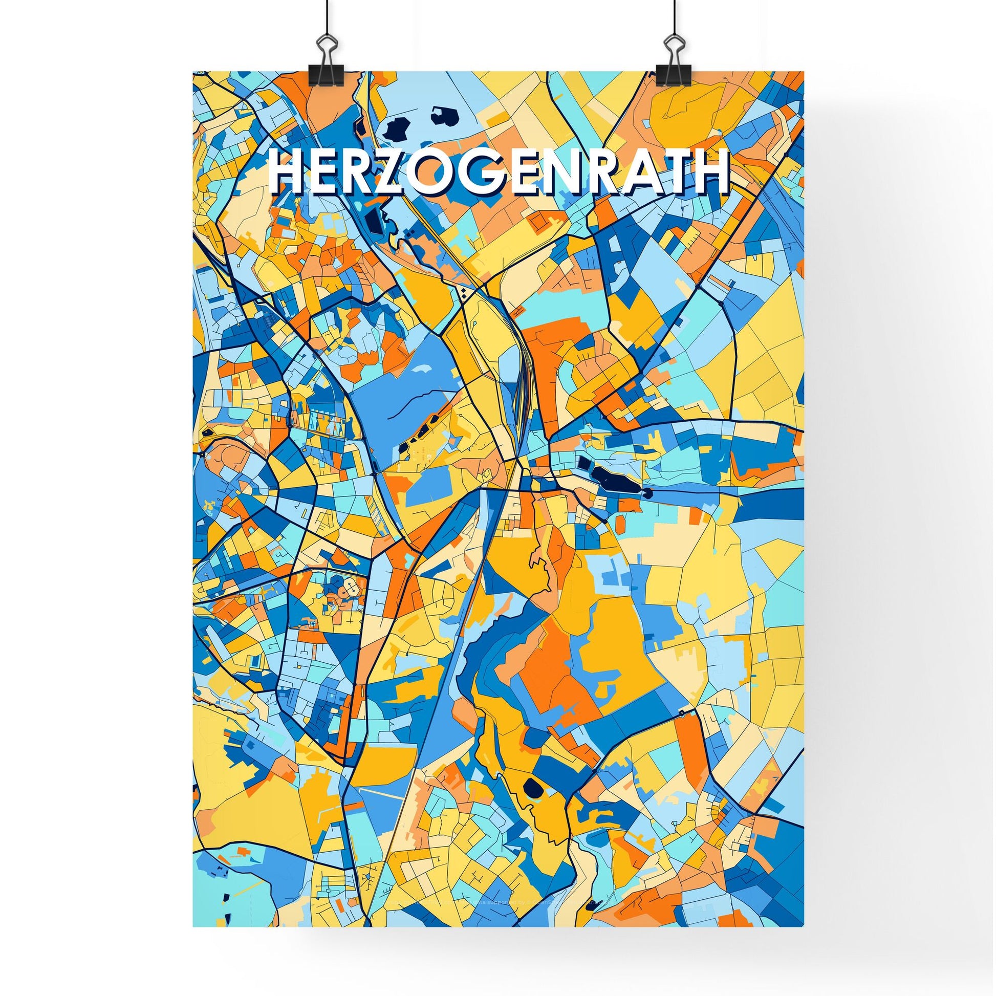 HERZOGENRATH GERMANY Vibrant Colorful Art Map Poster Blue Orange