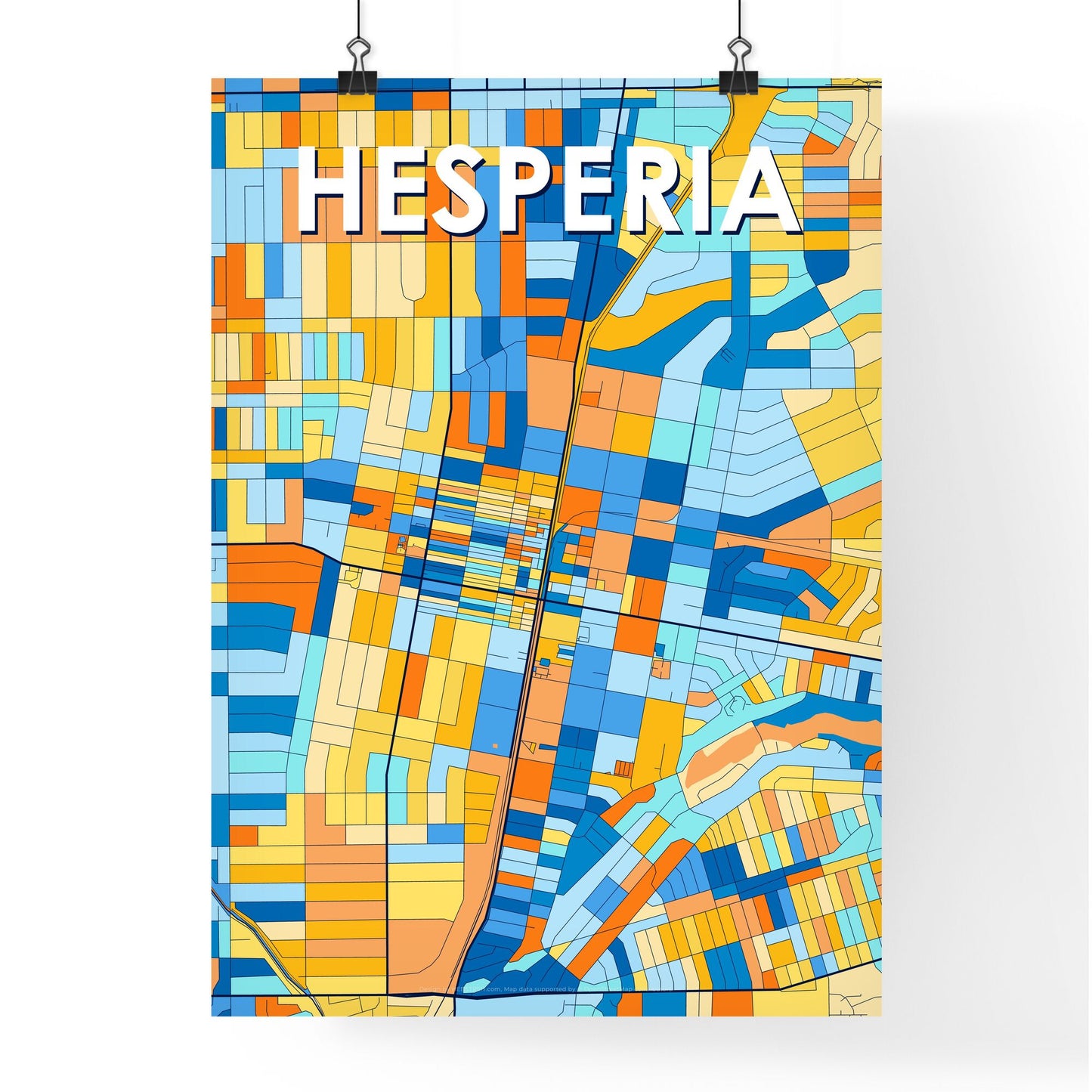 HESPERIA CALIFORNIA Vibrant Colorful Art Map Poster Blue Orange